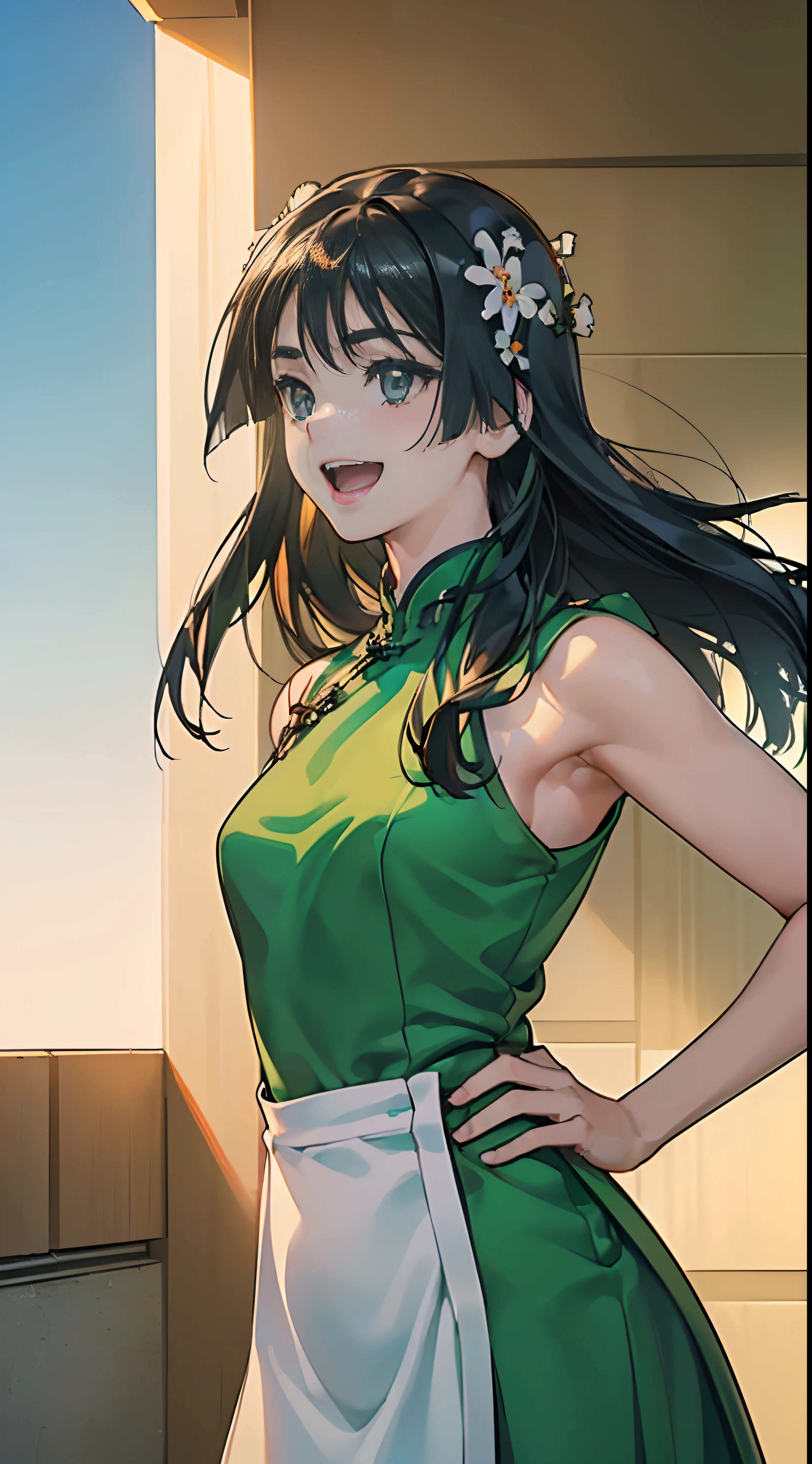 (((masterpiece,top-quality,超A high resolution))),1womanl, ,((()),Beautiful breasts,12year old,,(((open open mouth))),(((A smile))),(((Nariko Saten))),,(((Best Quality,4K,in 8K))),(()),(((qipao dress)),