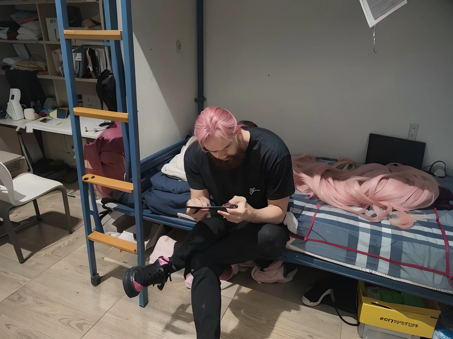 Long pink hair，lbeard