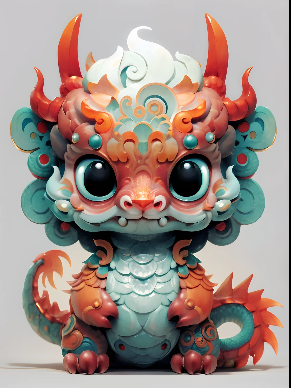 Close-up of the big-headed dragon, Beeple and Jeremiah Ketner, author:tooth wu, Cute detailed digital art, asura from chinese myth, lovely digital painting, detailed creature, mythological creatures, author:Ryan Yee, cute little dragon, stanley artgem lau, highly detailed creature, toy art, pop japonisme 3 d ultra detailed