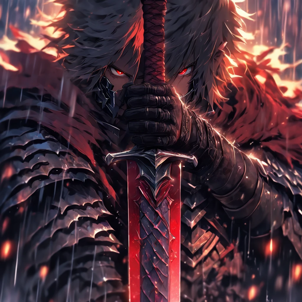 a close up of a person holding a sword in the rain, blood knight, fantasy knight, 8k high quality detailed art, badass anime 8 k, from arknights, evil knight, gothic knight, dark souls art style, arknights, fallen knight, knight armored in red, 4k fantasy art, epic fantasy digital art style, 8k fantasy art