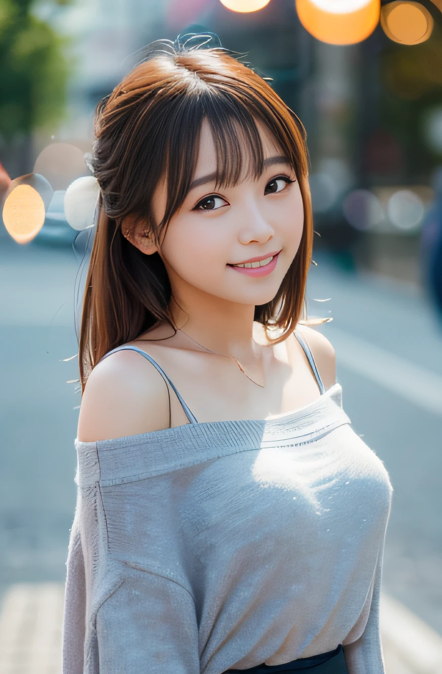 best quality, focus on the eyes, soft light, (depth of field) ,ultra high res, (photorealistic:1.4), RAW photo, (bokeh:1.4),
1girl, japanese women, solo, cute, (smile shyly:1.1), dropping eyes, (full body:1.3), cold-shoulder shirt,