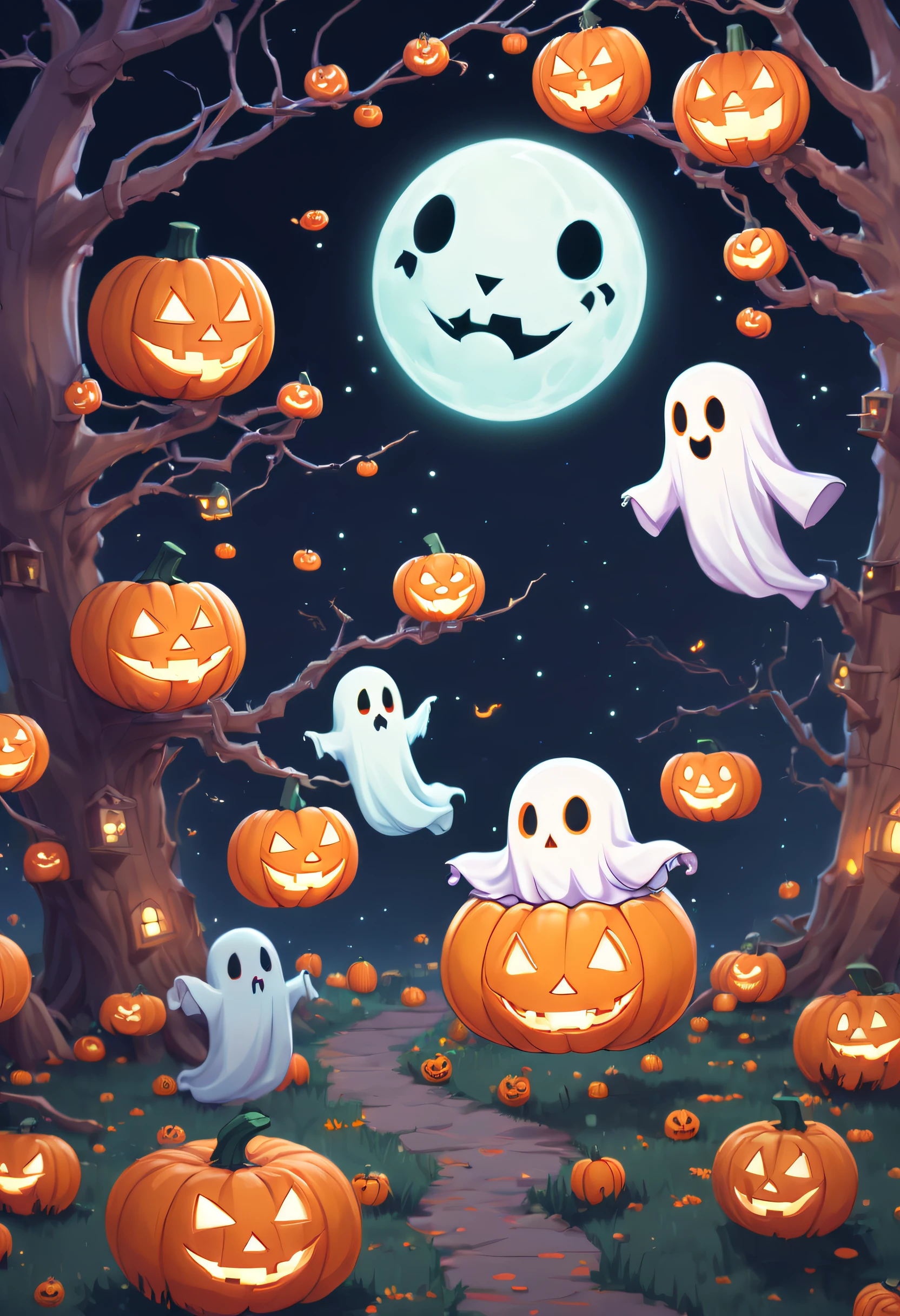 Jack o’lanterns and adorable Ghosts, bubblegumcore, Pixel