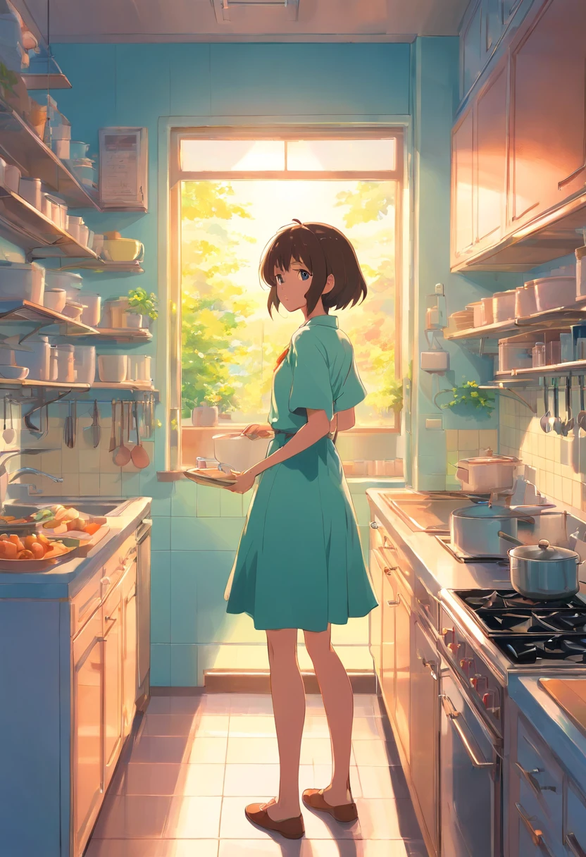 In the bright kitchen,morden style、tap、Minimalist style,There are a lot of saucers in the middle