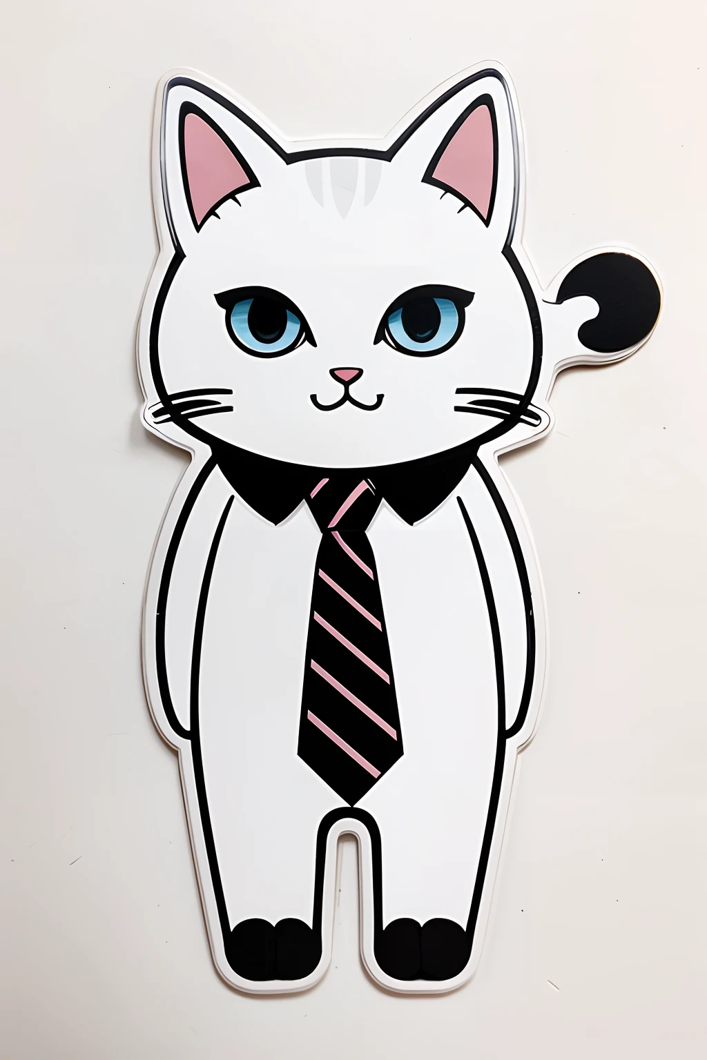 sticker cute cat wearing tie cartoon style