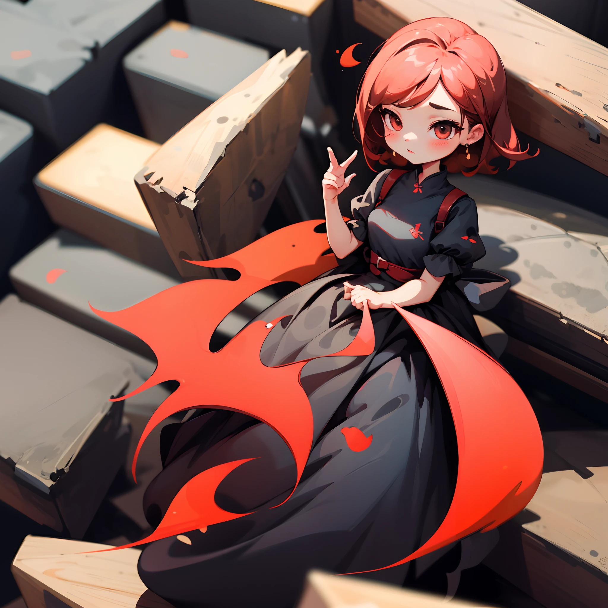 A sticker for a girl in a red and black dress。