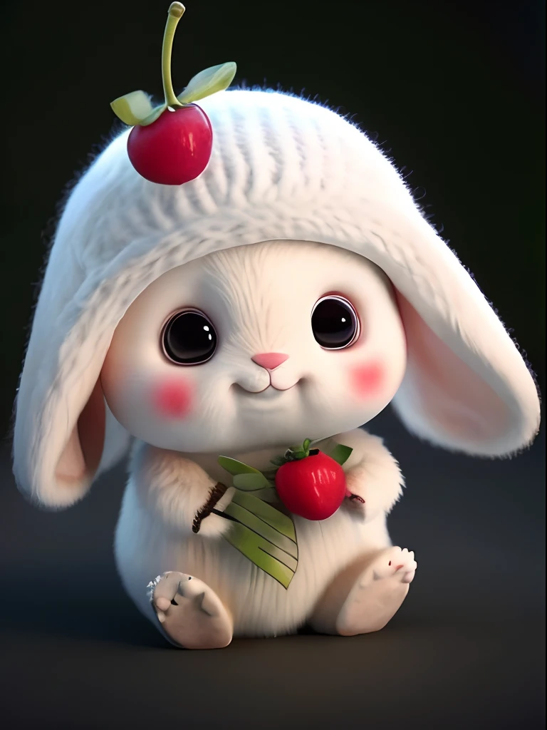: 3. Rabbit, realistic, hairy, clothed animal, apple, dark circles, blush, cherry, food, fruit, full body, hat, non-human, strawberry, tomato, watermelon ,