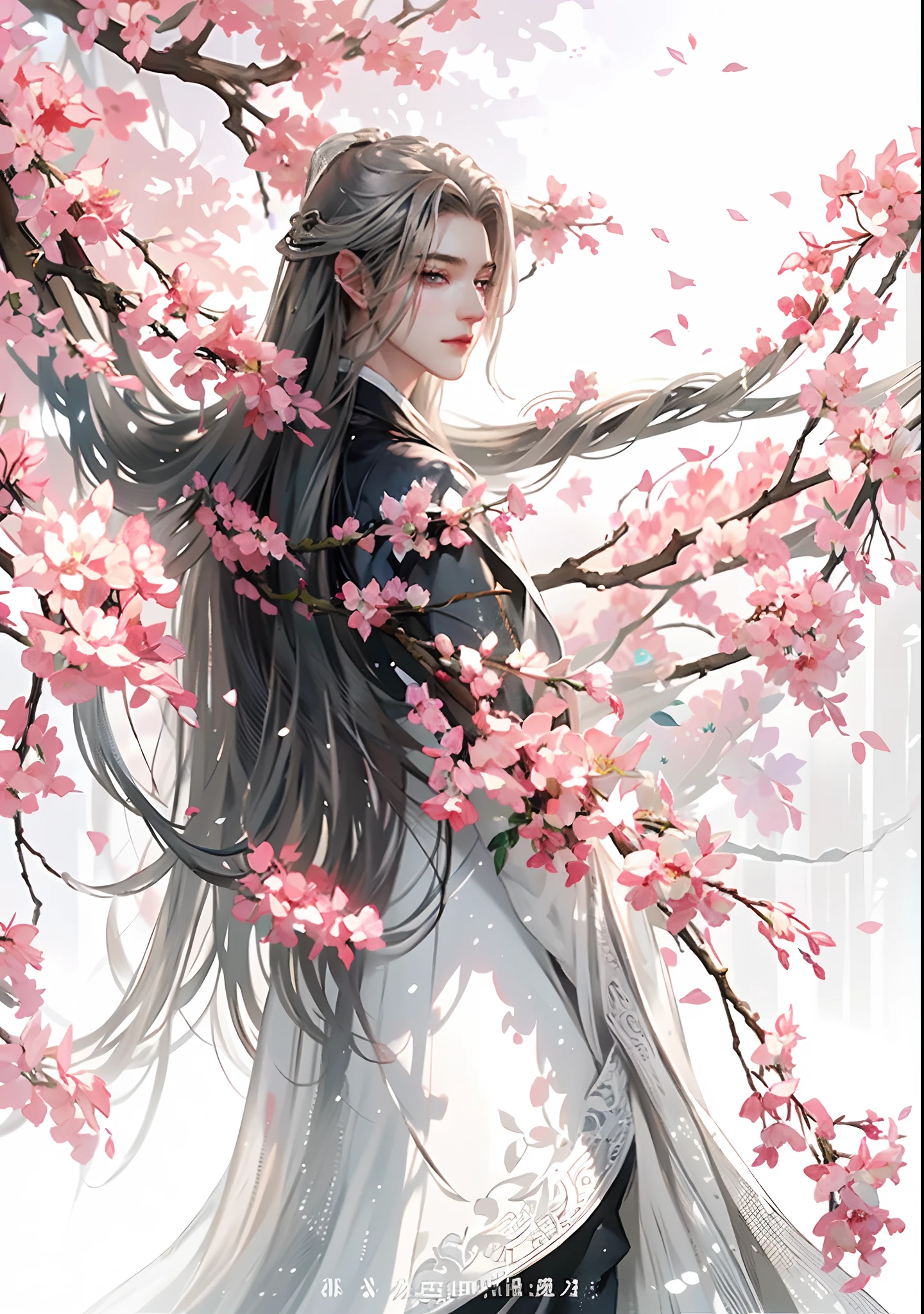 (extreamly delicate and beautiful:1.2), 8K, (tmasterpiece, best:1.0), , (LONG_silver_HAIR_MALE:1.5), Upper body body, a long_haired male, (Perfect symmetrical_eyes:1.3) cool and seductive, evil_gaze, wears white hanfu, and intricate detailing, and intricate detailing, finely eye and detailed face, Perfect eyes, Equal eyes, Fantastic lights and shadows、white room background、 Uses backlight and rim light