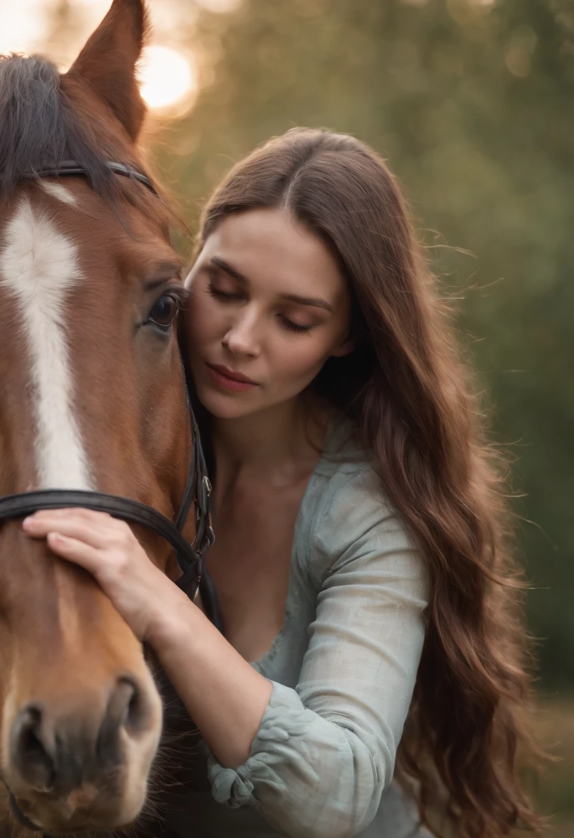 Photo of a woman hugging a horse