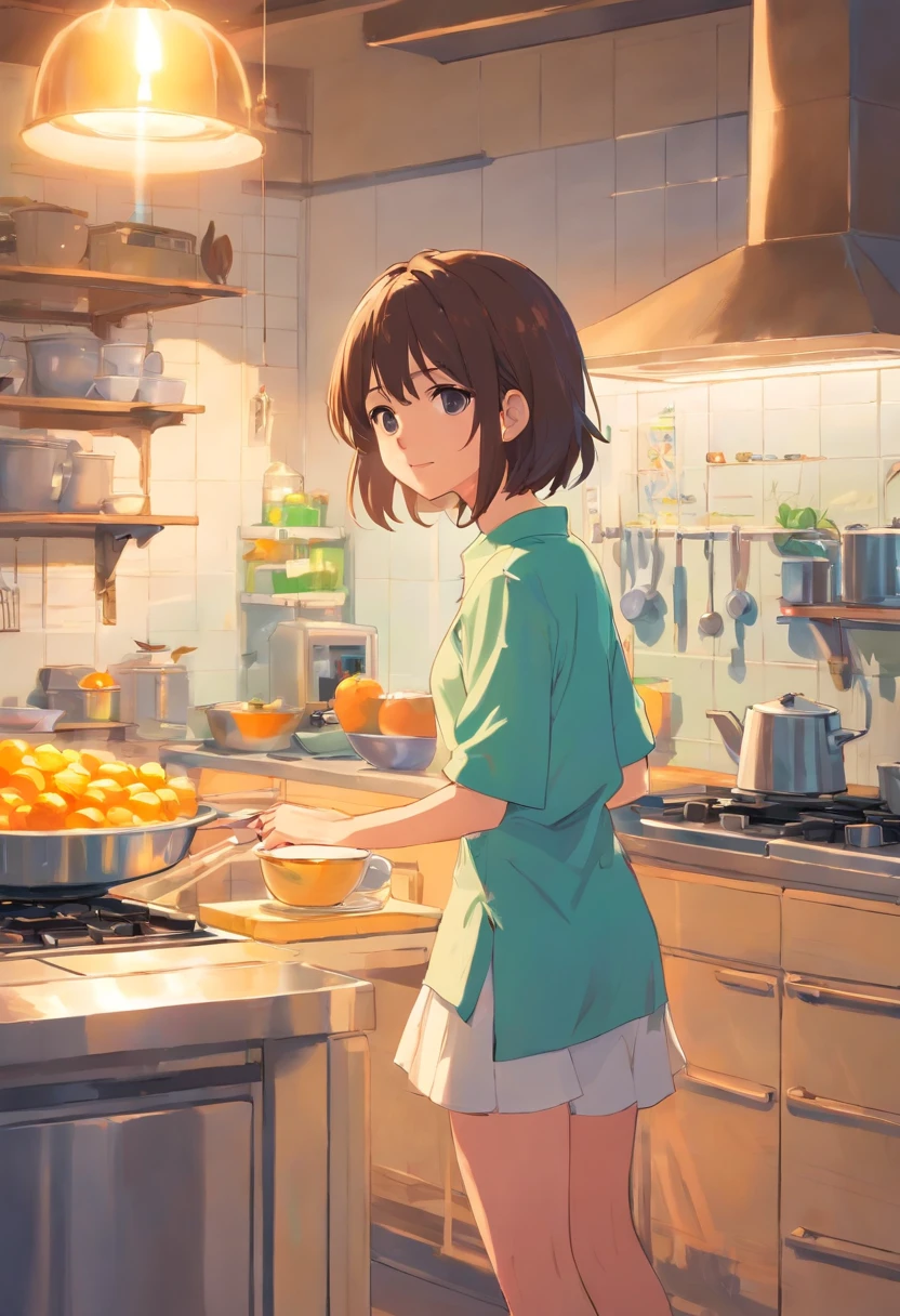 In the bright kitchen,(NOhumans:1.2)morden style、In the middle is the tap、Lots of saucers,Super detail, High details, High quality