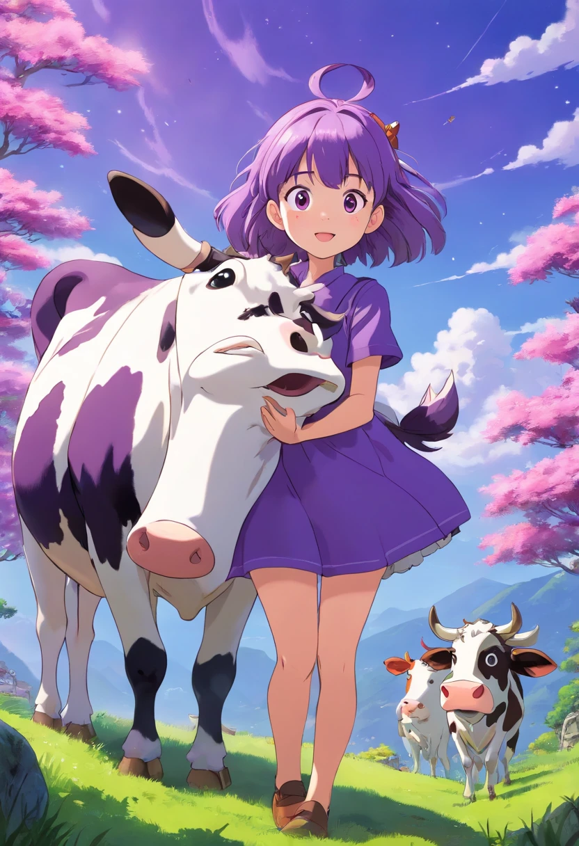 Purple Girl Cow Cute