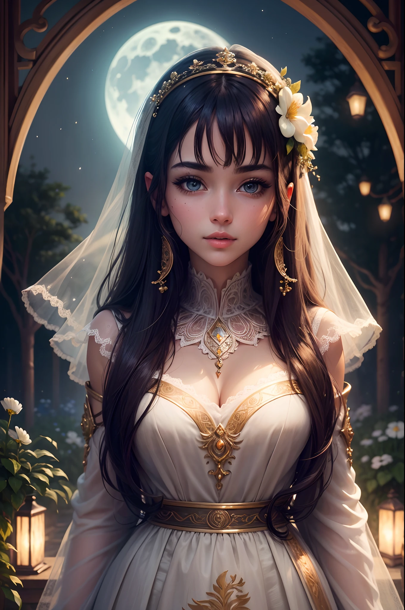 Hint, generated on the basis of a given topic, is as follows:
"Girl with beautiful detailed eyes, beautiful detailed lips, and an extremely detailed face in the moonlight. She's standing in the garden, Surrounded by blooming flowers and lush greenery. The moonlight casts a delicate glow on her fair skin, illuminating her delicate features. The atmosphere is ethereal and serene, Capture the calm of the night. The artwork is created using high-quality materials, such as oil paint, The result is a masterpiece with the highest detail and realism of detail. The colors are vibrant, Creating a mesmerizing and mesmerizing scene. The lighting is soft and dreamy, Improving the overall atmosphere of the artwork."
