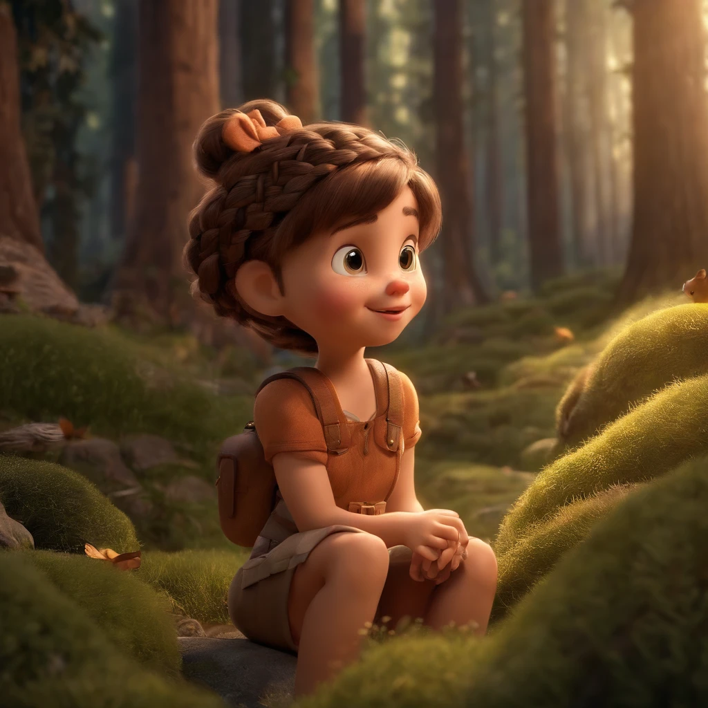 movie picture quality,Disney animation,style of disney animation,Disney movie animation,3D movies,Little girl in the forest,Short hair and small braids,backpacks,A small squirrel,depth of fields,high light,Real light,Ray traching,oc rendered,Hyper-realistic,best qualtiy,8K,Works of masters,super-fine,Detailed pubic hair,Correct anatomy,sharp focus on eyes,Bokeh,Facial features are carefully depicted