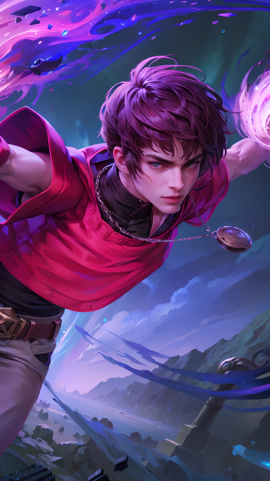 (Intricate Details, Masterpiece, Best Quality, High Resolution, 8k), (1man), (male:1.2), mature, dandy face, finely detailed eyes and face, toned body, masculine appeal, commanding presence, hot stud, bulging biceps and triceps, well-developed quadriceps and hamstrings, light skin, burgundy straight layered bangs hair, aquamarine eyes,  ornate details,  portrait, solo, half shot, looking down, detailed background, detailed face, (cogpunkai, cogpunk theme:1.1),  tech-mage,   [magic|technology], melding of spellcraft and advanced technology,  intricate [spellcasting clothes|mechanical gear], gear shaped glyphs,  ancient crystals,  [gears|ancient spell],  floating particles,  [innovative|enchanting] aura, high tech vehicle in background,   , finely detailed background, Depth of Field, VFX, young man and handsome