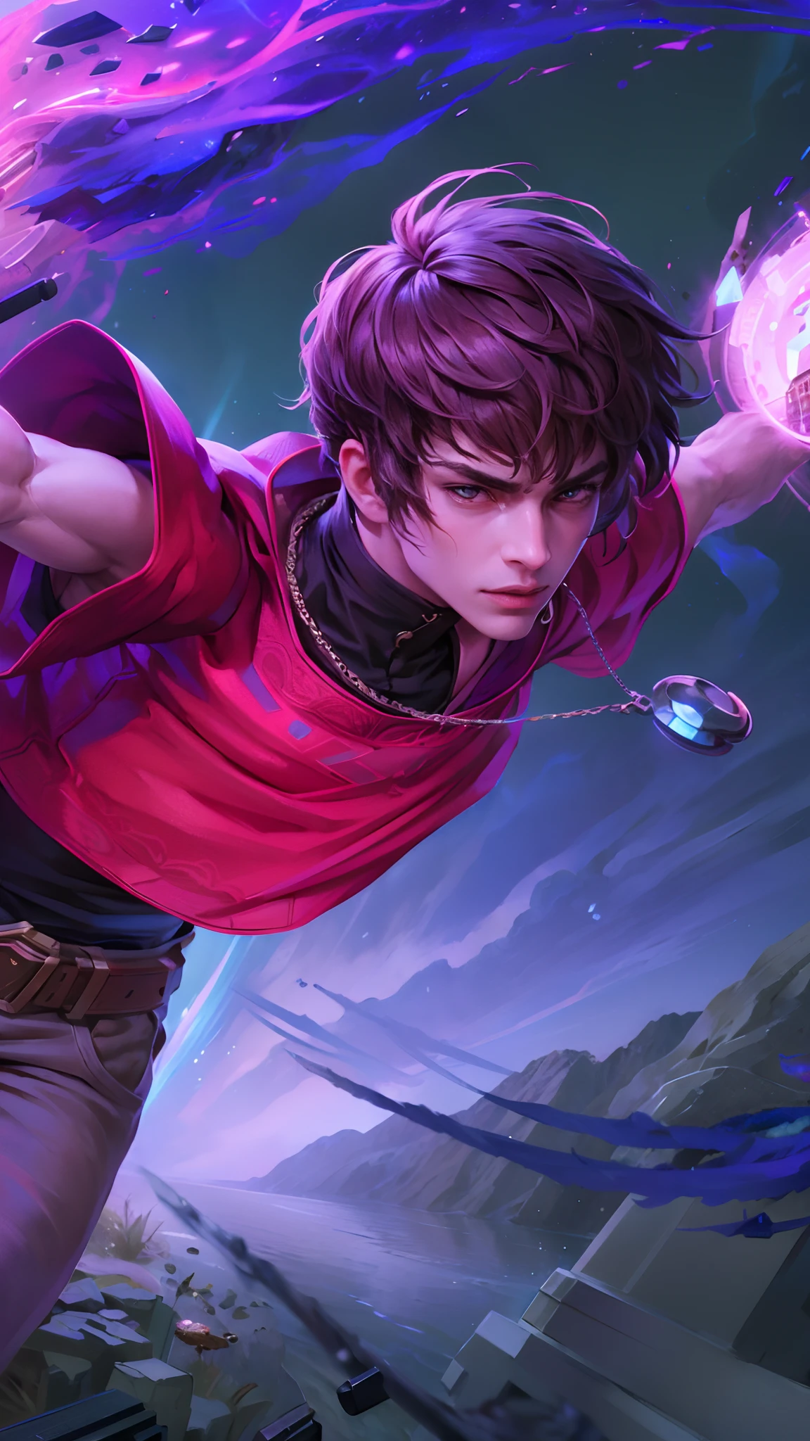 (Intricate Details, Masterpiece, Best Quality, High Resolution, 8k), (1man), (male:1.2), mature, dandy face, finely detailed eyes and face, toned body, masculine appeal, commanding presence, hot stud, bulging biceps and triceps, well-developed quadriceps and hamstrings, light skin, burgundy straight layered bangs hair, aquamarine eyes,  ornate details,  portrait, solo, half shot, looking down, detailed background, detailed face, (cogpunkai, cogpunk theme:1.1),  tech-mage,   [magic|technology], melding of spellcraft and advanced technology,  intricate [spellcasting clothes|mechanical gear], gear shaped glyphs,  ancient crystals,  [gears|ancient spell],  floating particles,  [innovative|enchanting] aura, high tech vehicle in background,   , finely detailed background, Depth of Field, VFX, young man and handsome