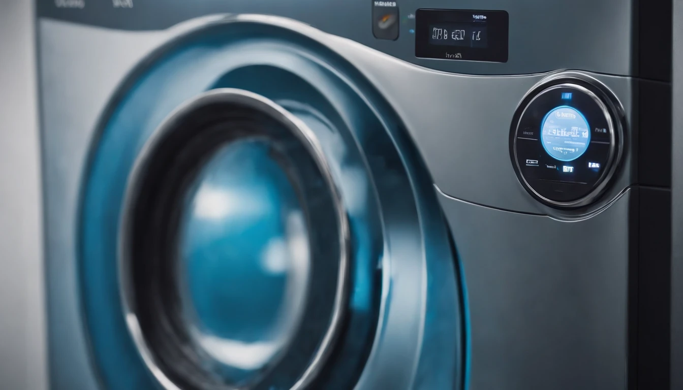 washing machine,sci-fy,ultra-realistic realism,Machinary,high - tech,background blue
