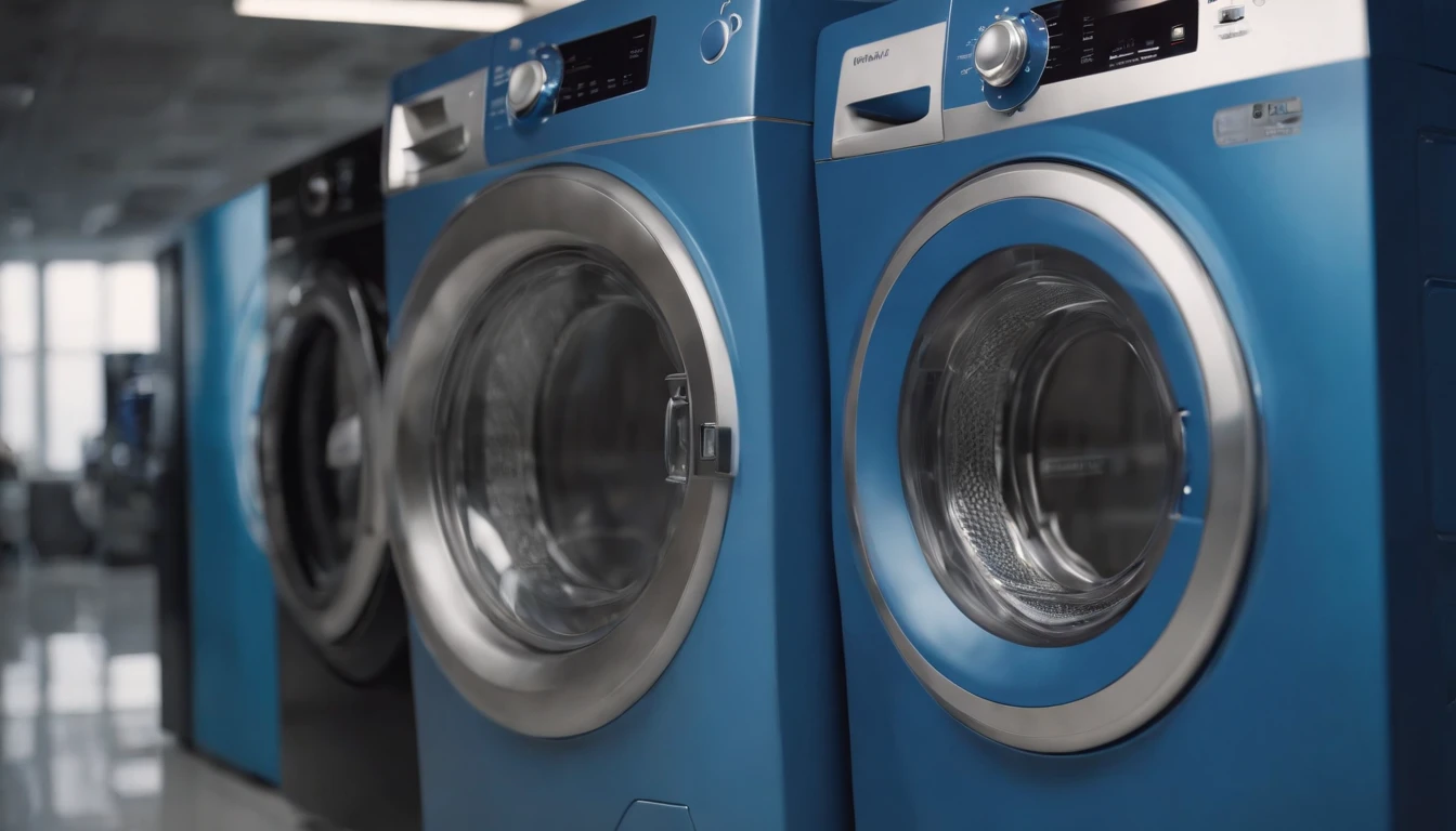 washing machine，sci-fy，ultra-realistic realism，Machinary，high - tech，background blue