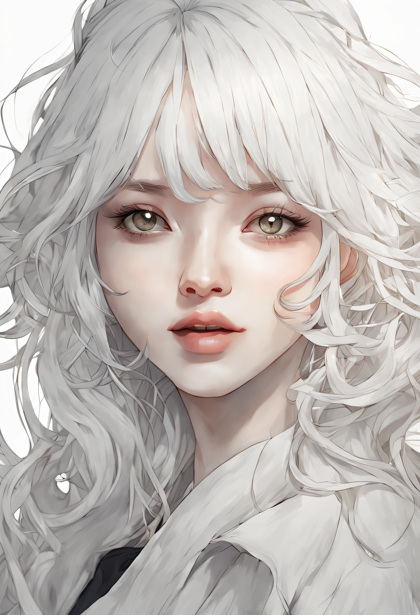 Masterpiece, Best quality, Ultra-detailed, illustration,, 1girll, White hair,Simple lines