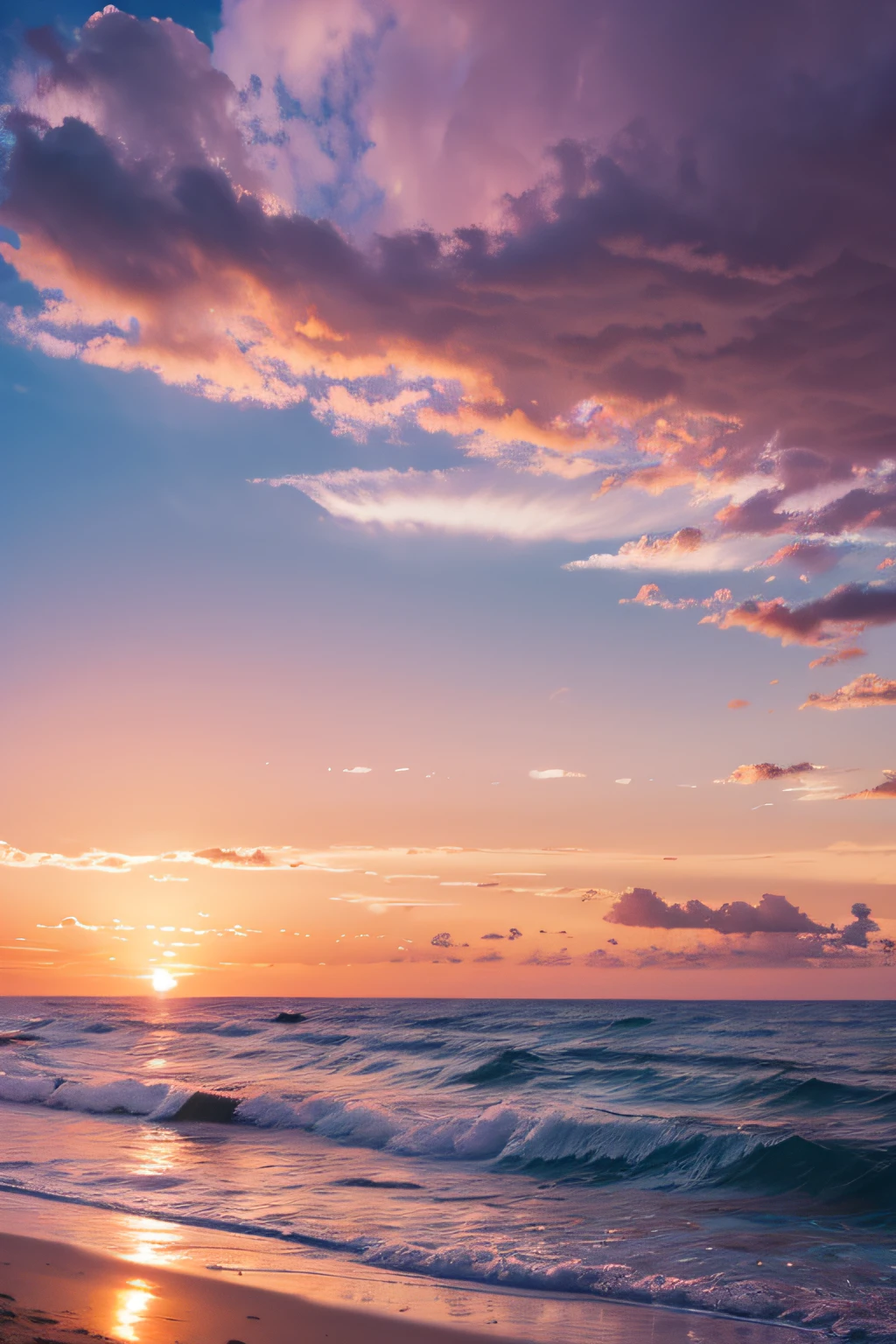 Pink sunset,beachside,spray,Clouds