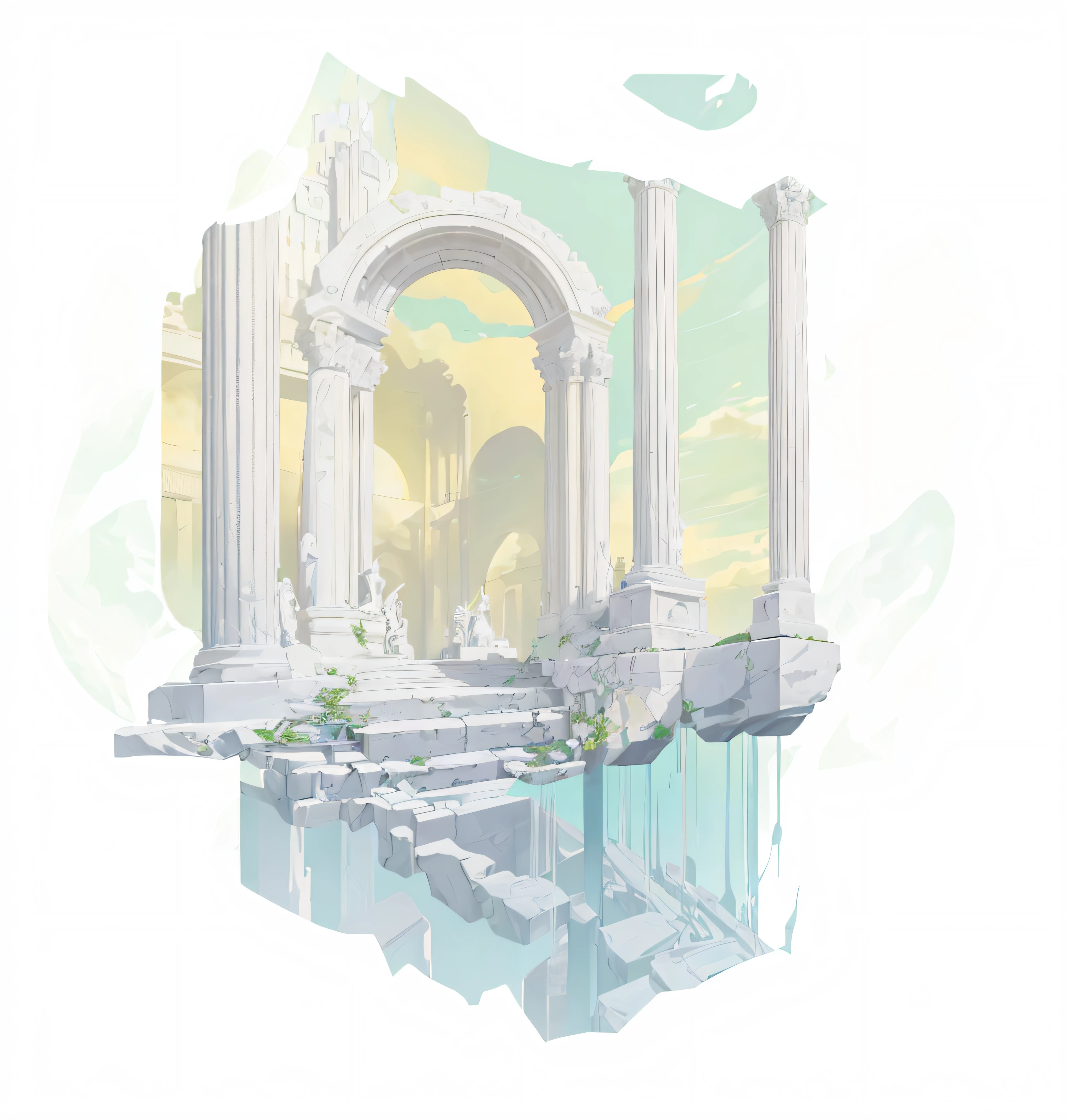 White remains of European marble architecture,Sacred scenes,illustration,Scenes,a gorgeous,4K,Amazing,religion,Roman columns,Sky and clouds,Roman arch,Court hearings,Sanctuary,Clear,tmasterpiece,Behind is the sky,eventide,anime big breast,Two-dimensional,illustratio,Celluloid