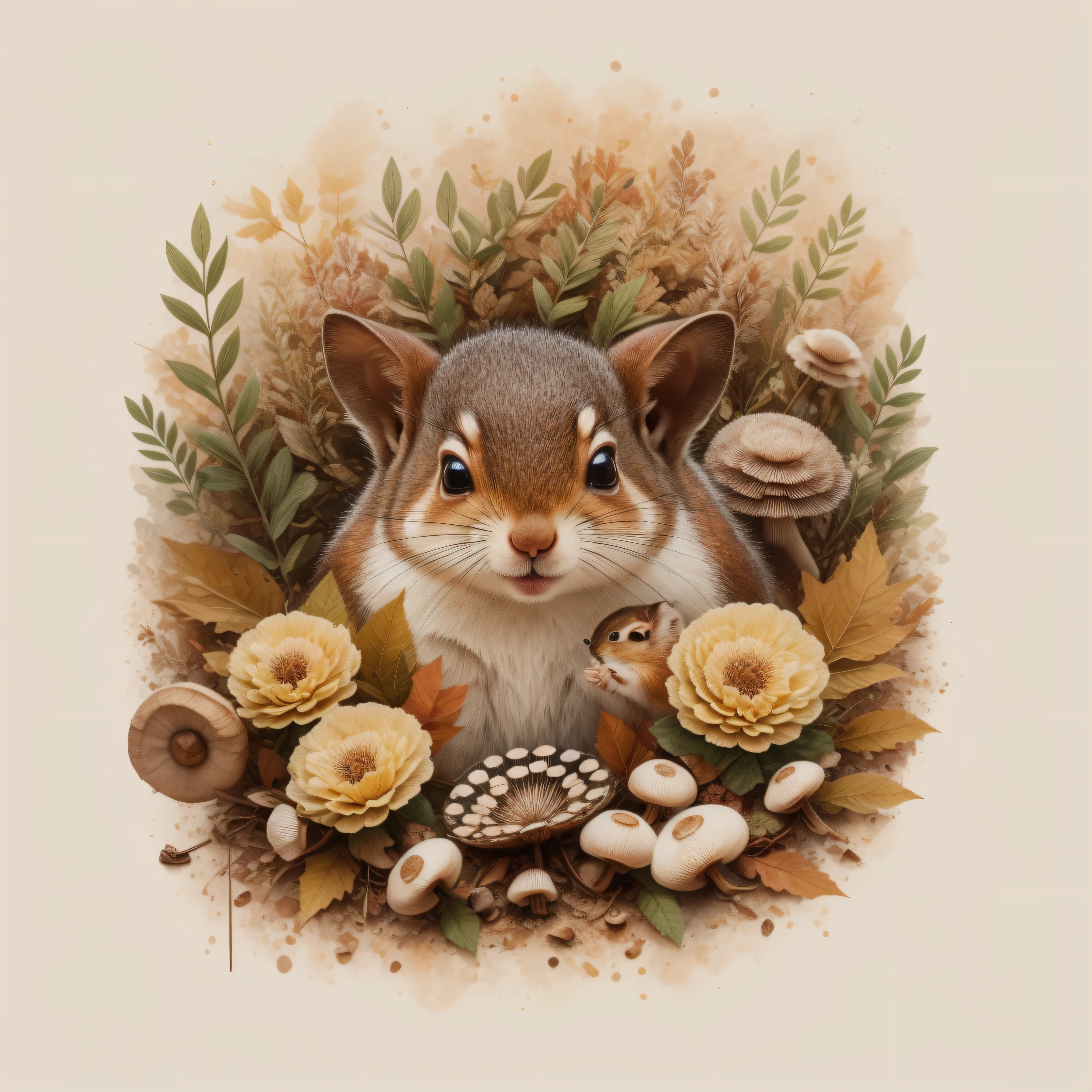 There's a squirrel in a pile of leaves and mushrooms, ardilla caprichoso,Ethereal Squirrel, por Jeka Kemp, Beautiful autumn spirit, autumn, Squirrel illustration, por Andrée Ruellan, lindo ardilla, por Caroline Chariot-Dayez, Animal ardilla, Teniente Zofia Stryjenska, El encantador ardilla peludo, Inspirado en Nicoletta Ceccoli