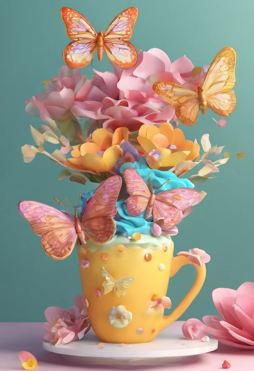 （Close-up of cake in a cup），Flowers and butterflies inside the cake，Illustration element，