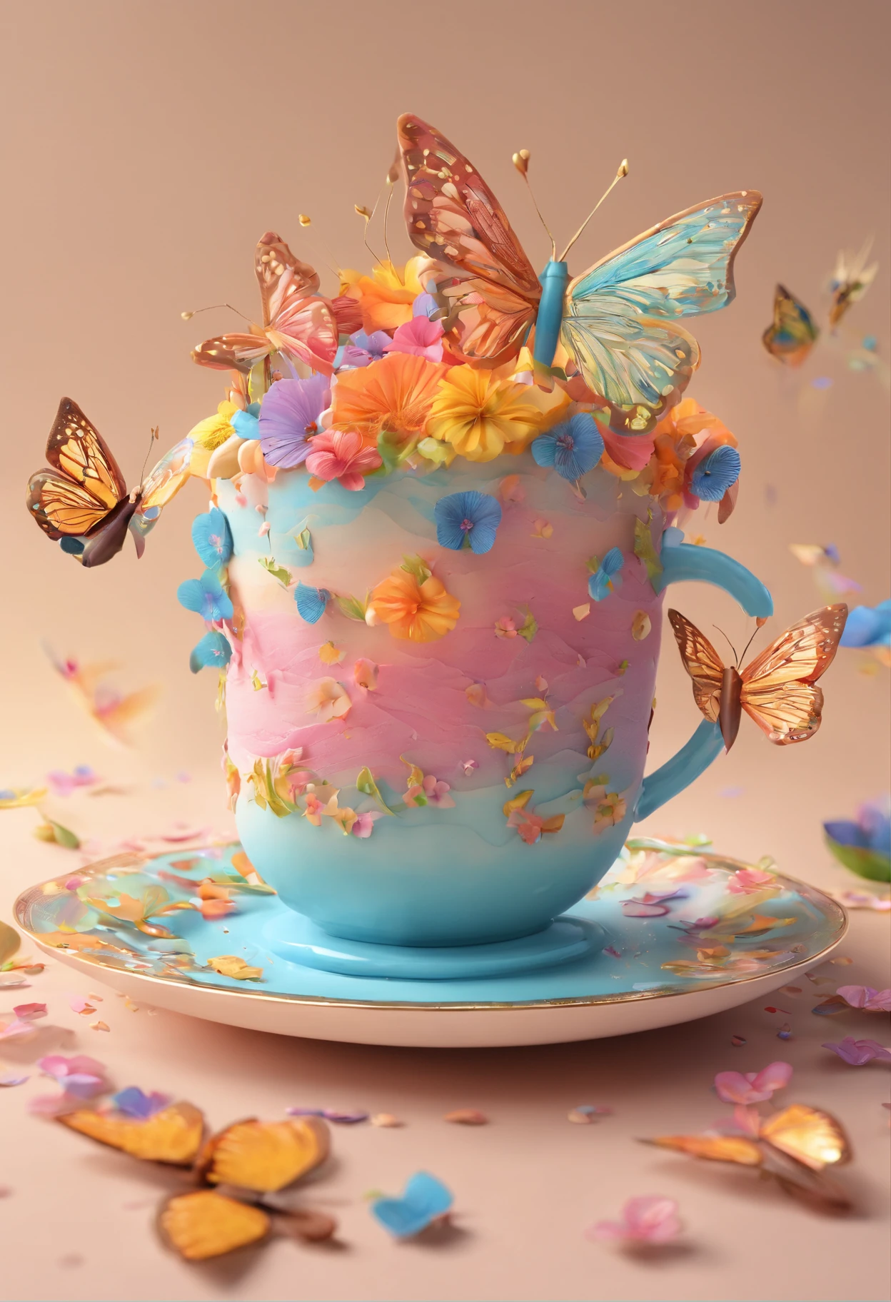 (Close-up of cake in a cup),Flowers and butterflies inside the cake,Illustration element,