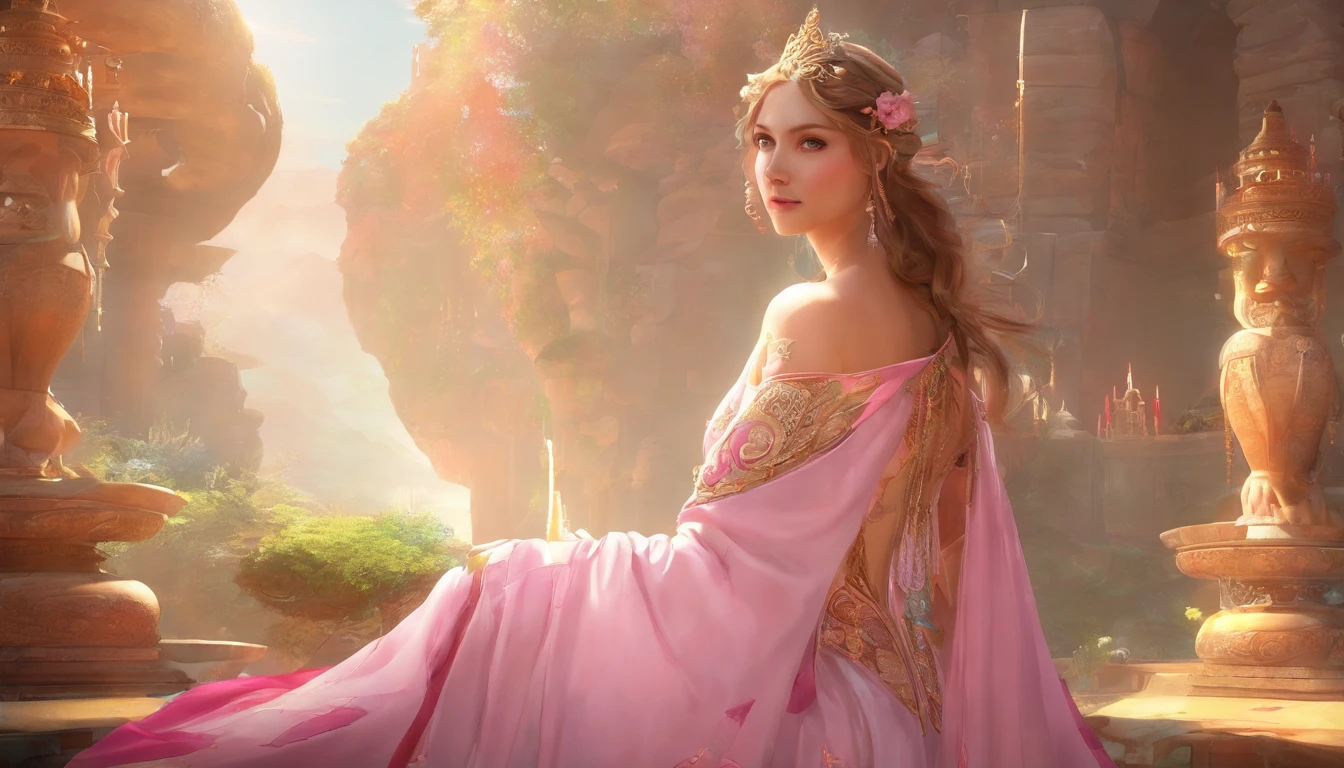 Photo Linnda Carter (Behold the:1.5) Non-bystanders, Inillo body, (Master parts:1.3), (best qualityer:1.2), 超A high resolution, Beautiful, (intricately details), Unity 8k wallpaper, ultra - detailed, Beautiful, Aesthetic, Perfect lighting, ultra - detailed, full body shot of, (skin indentation: 1.5), realisticlying, realisticlying, (tmasterpiece: 1.5), concept-art, intricately details, highly  detailed, realisticlying, Octane rendering, 8K, unreal-engine, dynamicposes, best qualityer, A high resolution, (photorealiscic face: 1.1), (ultra-realistic realism: 1.1) , ((full_Body)), perfect  eyes, (shiny skin: 1.2), ((hairdo))), ((Perfect hands))), (very highly detailed background), ((Dynamic background), wears a long robe, (((Flow curtain))), ((詳細な目, high-quality eyes, high-quality face)), The light pink dress is extremely complicated, Magic robes)
