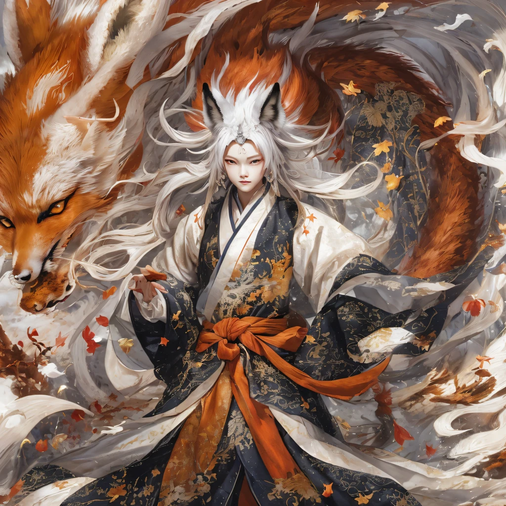 Nine-tailed fox 32K，Red and White Immortal Demon Realm, Chance encounter with Liu Hanshu, He saw in him his former self, It was decided to take him as an apprentice, Teach him how to protect himself, But because of the Tibetan star map, Phoenix and the Liu family、The Jade Sword Sect establishes relationships, It opens with the death of Liu Hanshu, Qin Yu embarked on the road of confrontation with a strong enemy, Working hard, Make yourself stronger, Stick to your own core path of justice, （nine tail fox）eyes filled with angry，The red and white nine-tailed fox clenched its fists，Rush up，Deliver a fatal blow to your opponent，full bodyesbian，Full body nine-tailed fox male mage 32K（Masterpiece Canyon Ultra HD）fenghuang（canyons）Climb the streets， The scene of the explosion（nine tail fox）， （Dragons）， The nine-tailed fox's angry fighting stance， looking at the ground， Batik linen bandana， Chinese red and white pattern long-sleeved garment， Canyon red and white nine-tailed fox（Abstract propylene splash：1.2）Red White（realisticlying：1.4），Black color hair，Flour fluttering，rainbow background， A high resolution， the detail， RAW photogr， Sharp Re， Nikon D850 Film Stock Photo by Jefferies Lee 4 Kodak Portra 400 Camera F1.6 shots, Rich colors, ultra-realistic vivid textures, Dramatic lighting, Unreal Engine Art Station Trend, cinestir 800，Red and white fluttering mist,（（（Jungle Canyon）））The wounded lined up in the streets（vale）Climb the streets，Movie master real-time image quality（tmasterpiece，k hd，hyper HD，32K） （Linen batik scarf）， Combat posture， looking at the ground， Linen bandana， Chinese nine-tailed fox pattern long-sleeved garment， Morning nine-tailed fox（Abstract gouache splash：1.2）， Dark clouds lightning background，sprinkling