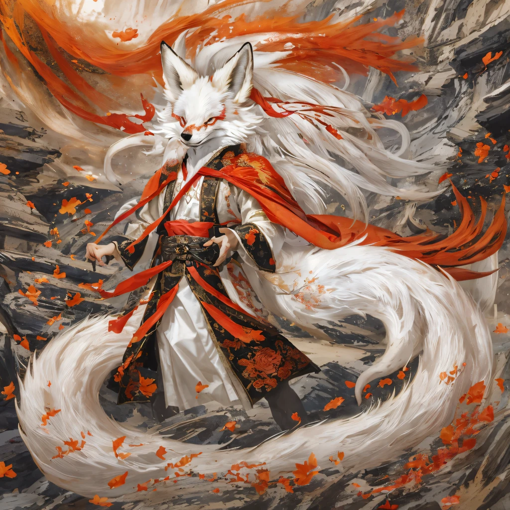 Nine-tailed fox 32K，Red and White Immortal Demon Realm, Chance encounter with Liu Hanshu, He saw in him his former self, It was decided to take him as an apprentice, Teach him how to protect himself, But because of the Tibetan star map, Phoenix and the Liu family、The Jade Sword Sect establishes relationships, It opens with the death of Liu Hanshu, Qin Yu embarked on the road of confrontation with a strong enemy, Working hard, Make yourself stronger, Stick to your own core path of justice, （nine tail fox）eyes filled with angry，The red and white nine-tailed fox clenched its fists，Rush up，Deliver a fatal blow to your opponent，full bodyesbian，Full body nine-tailed fox male mage 32K（Masterpiece Canyon Ultra HD）fenghuang（canyons）Climb the streets， The scene of the explosion（nine tail fox）， （Dragons）， The nine-tailed fox's angry fighting stance， looking at the ground， Batik linen bandana， Chinese red and white pattern long-sleeved garment， Canyon red and white nine-tailed fox（Abstract propylene splash：1.2）Red White（realisticlying：1.4），Black color hair，Flour fluttering，rainbow background， A high resolution， the detail， RAW photogr， Sharp Re， Nikon D850 Film Stock Photo by Jefferies Lee 4 Kodak Portra 400 Camera F1.6 shots, Rich colors, ultra-realistic vivid textures, Dramatic lighting, Unreal Engine Art Station Trend, cinestir 800，Red and white fluttering mist,（（（Jungle Canyon）））The wounded lined up in the streets（vale）Climb the streets，Movie master real-time image quality（tmasterpiece，k hd，hyper HD，32K） （Linen batik scarf）， Combat posture， looking at the ground， Linen bandana， Chinese nine-tailed fox pattern long-sleeved garment， Morning nine-tailed fox（Abstract gouache splash：1.2）， Dark clouds lightning background，sprinkling