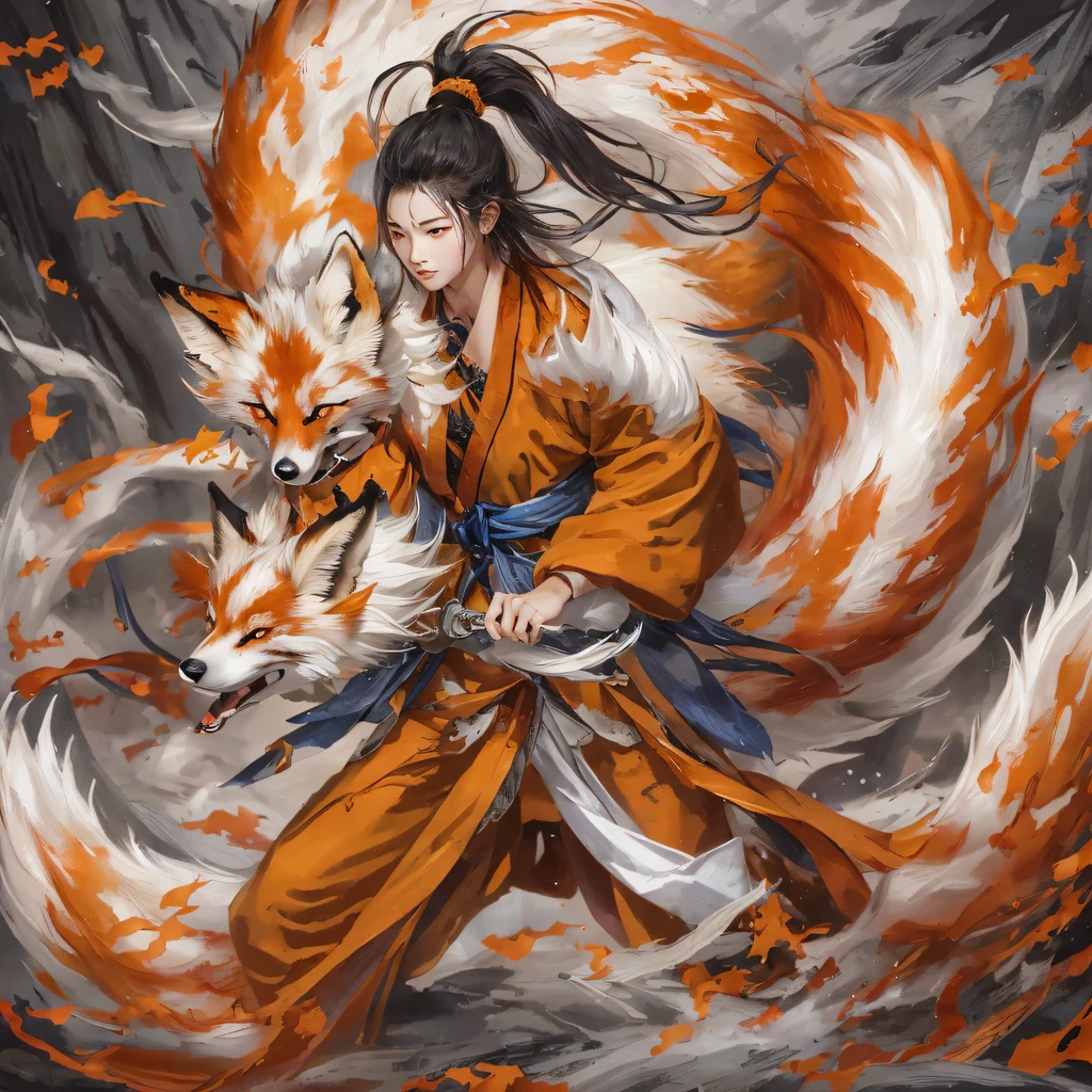 Nine-tailed fox 32K,Red and White Immortal Demon Realm, Chance encounter with Liu Hanshu, He saw in him his former self, It was decided to take him as an apprentice, Teach him how to protect himself, But because of the Tibetan star map, Phoenix and the Liu family、The Jade Sword Sect establishes relationships, It opens with the death of Liu Hanshu, Qin Yu embarked on the road of confrontation with a strong enemy, Working hard, Make yourself stronger, Stick to your own core path of justice, (nine tail fox)eyes filled with angry,The red and white nine-tailed fox clenched its fists,Rush up,Deliver a fatal blow to your opponent,full bodyesbian,Full body nine-tailed fox male mage 32K(Masterpiece Canyon Ultra HD)fenghuang(canyons)Climb the streets, The scene of the explosion(nine tail fox), (Dragons), The nine-tailed fox's angry fighting stance, looking at the ground, Batik linen bandana, Chinese red and white pattern long-sleeved garment, Canyon red and white nine-tailed fox(Abstract propylene splash:1.2)Red White(realisticlying:1.4),Black color hair,Flour fluttering,rainbow background, A high resolution, the detail, RAW photogr, Sharp Re, Nikon D850 Film Stock Photo by Jefferies Lee 4 Kodak Portra 400 Camera F1.6 shots, Rich colors, ultra-realistic vivid textures, Dramatic lighting, Unreal Engine Art Station Trend, cinestir 800,Red and white fluttering mist,(((Jungle Canyon)))The wounded lined up in the streets(vale)Climb the streets,Movie master real-time image quality(tmasterpiece,k hd,hyper HD,32K) (Linen batik scarf), Combat posture, looking at the ground, Linen bandana, Chinese nine-tailed fox pattern long-sleeved garment, Morning nine-tailed fox(Abstract gouache splash:1.2), Dark clouds lightning background,sprinkling