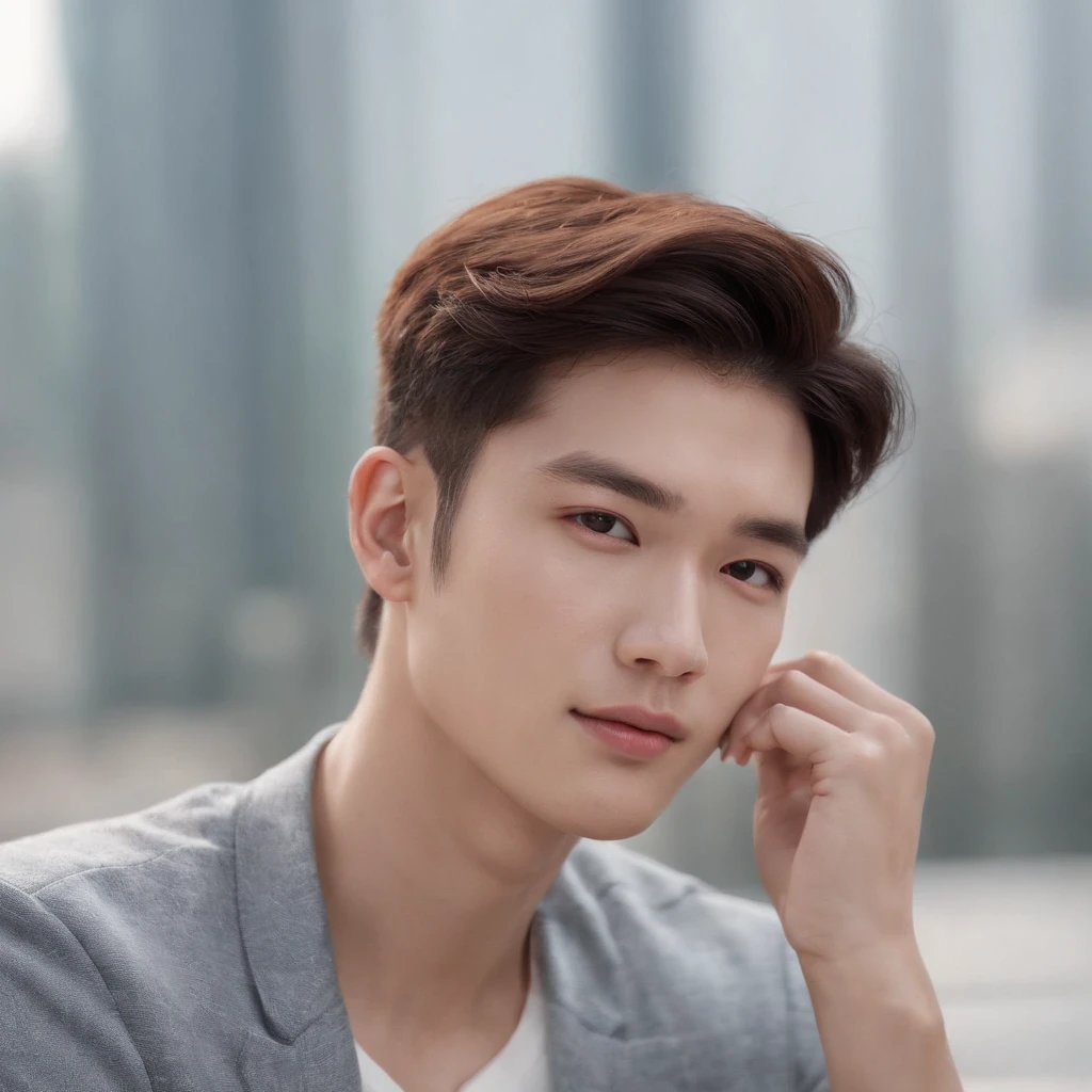 simple, korean man, age 25, height 180cm, normal pose, good face looks, sazzy hairs from middle, handsome, real life, ultrarealistic, no wrinkles, normal face, focused, small smile, attractive, posing in front of camera, classy, rich, influencer, soft-light, model looking in front, focused normal expression, not much light on face, just a bit makeup, accurate face cut and look, remove head marks, and make clear face,