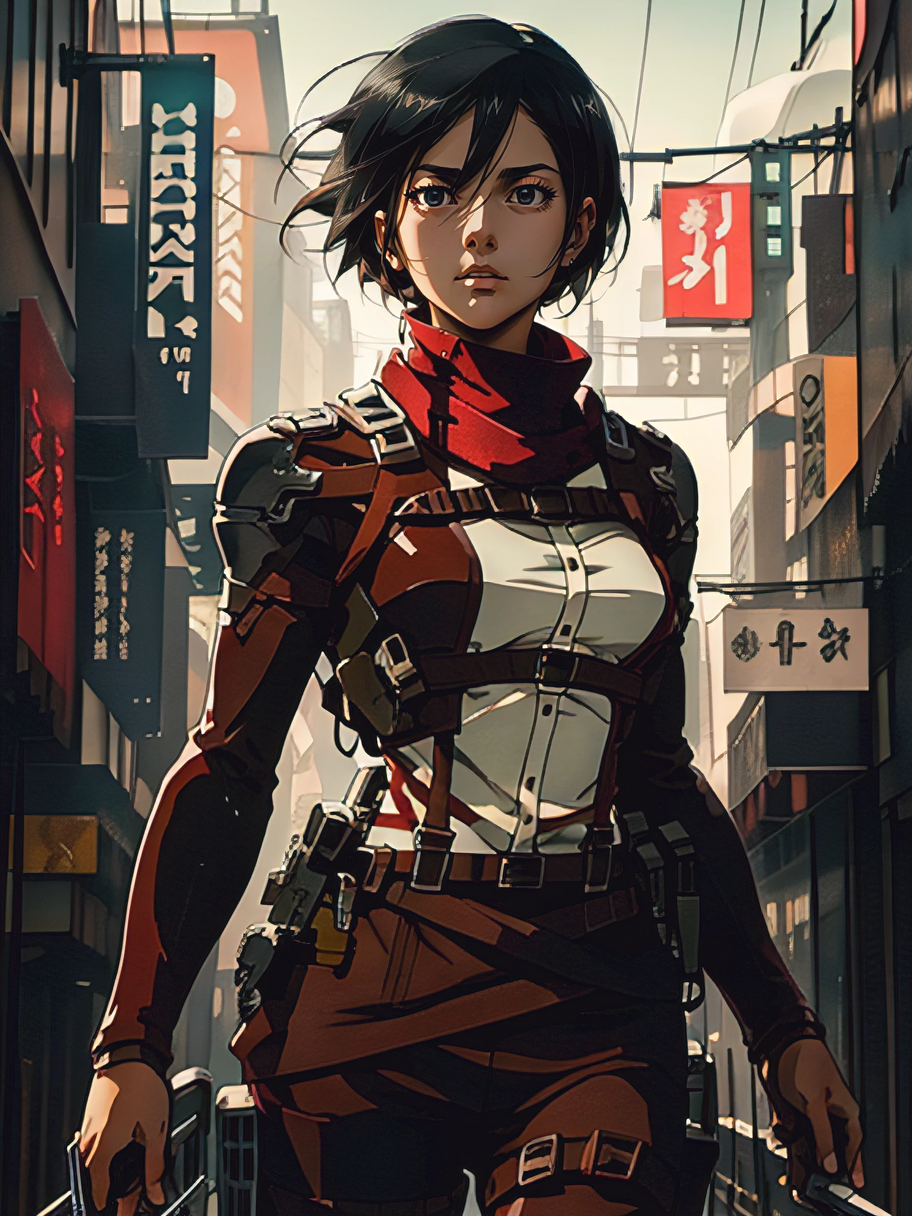 1girl, solo, (masterpiece), best quality, ultra-detailed, Mikasa Ackerman, Retro style, fashion cloth, fancy,