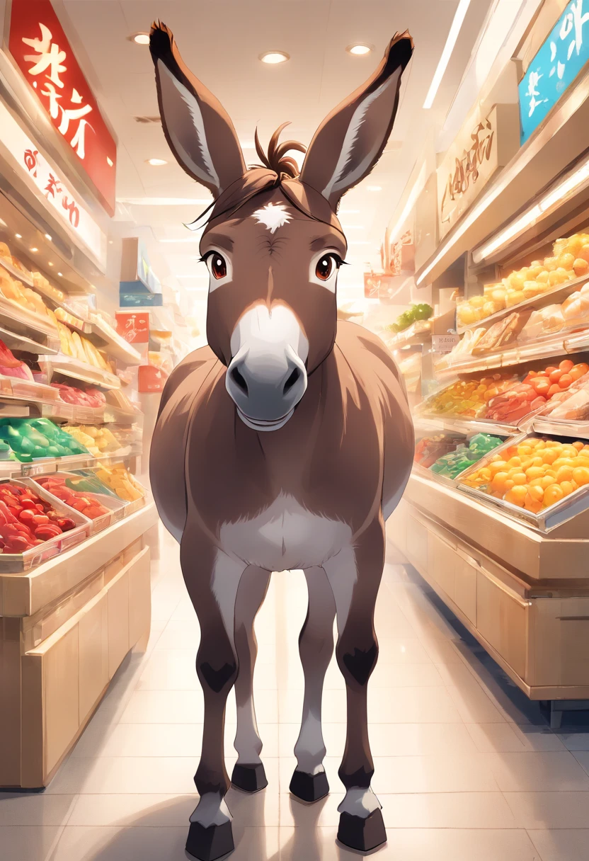 "Generate ultra HD images of chic cartoon donkeys, Stand up，anthropomorphic turtle， Use advanced macro photography techniques、Highlight the cute pleasure of the donkey, Erect ears, Expressive eyes and open mouth smile. Place the camera at eye level of the donkey, Create an intimate connection between the viewer and the donkey's subject. Achieve a large aperture for shallow depth of field, Let the donkey stand out clearly against a slightly blurred background. Improve lighting、Emphasize the texture and contour of the donkey's body, avec un soft, Remove rough shadows、Show the joy of donkeys in shopping. Try to capture moments in natural motion, In the anniversary department store、celebrating, etc., Convey realism. Implement post-processing techniques to improve image clarity, Contrast, and color balance, Protect all aspects, From the intricate pattern of the donkey to its intense gaze, Rendered in amazing detail. finally, Convey the joyful atmosphere of department store anniversaries，Capture fleeting moments，Celebration department stores."
