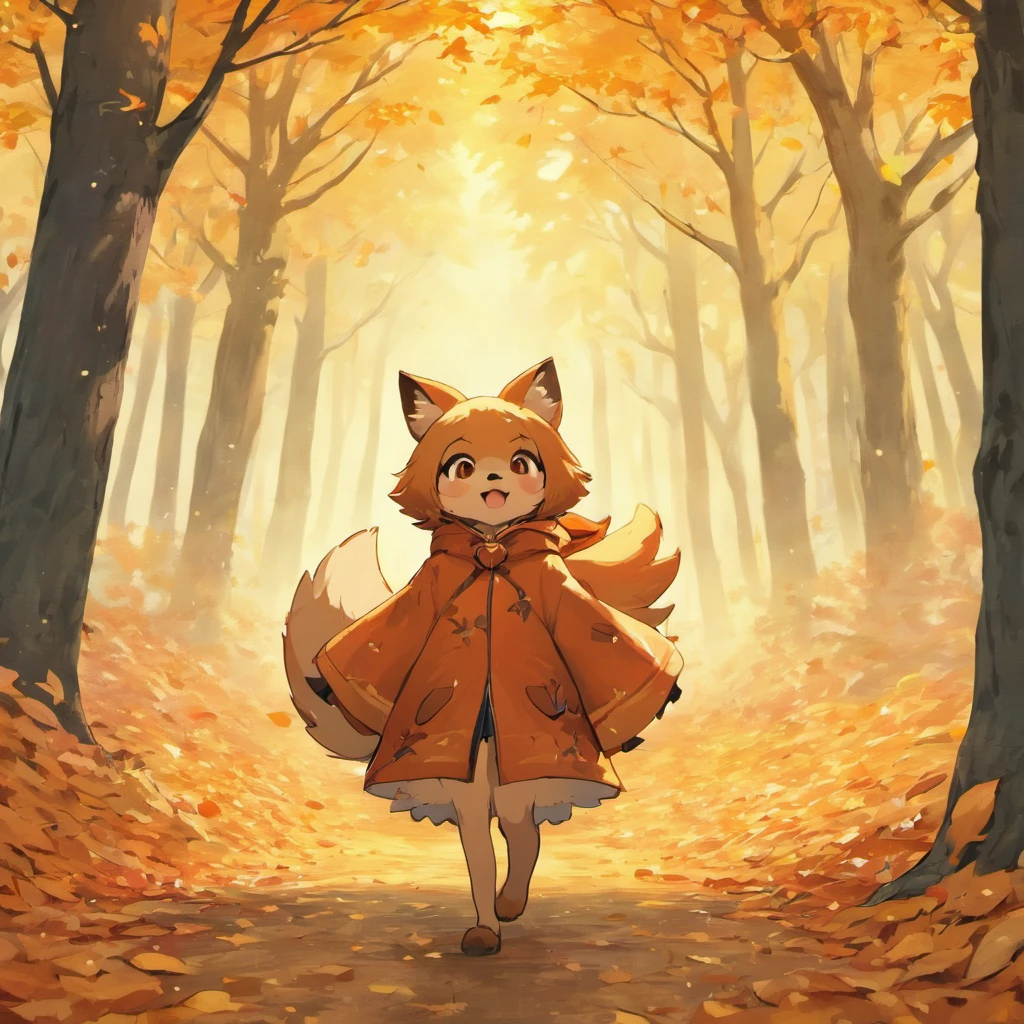 (Best Quality,4K,8K,hight resolution,masutepiece:1.2),Ultra-detailed, a lot of fallen leaves,Colorful autumn scene,Red nuts,cute fox,autumn forest,Cloak fox made of maple leaves,Hide fox,Tree roots,rainy day,serene ambiance,maple trees,Colored leaves,Beautiful colored fox,dark green and orange leaves,,My friend Tanuki,Looks fun,A smile,Tasty-looking nuts,peaceful environment,Natural lighting,Soft raindrops,Leaves in the ground,Gentle fog,The tree々The sun flickers,Majestic tree trunk,Innocence,Cute atmosphere