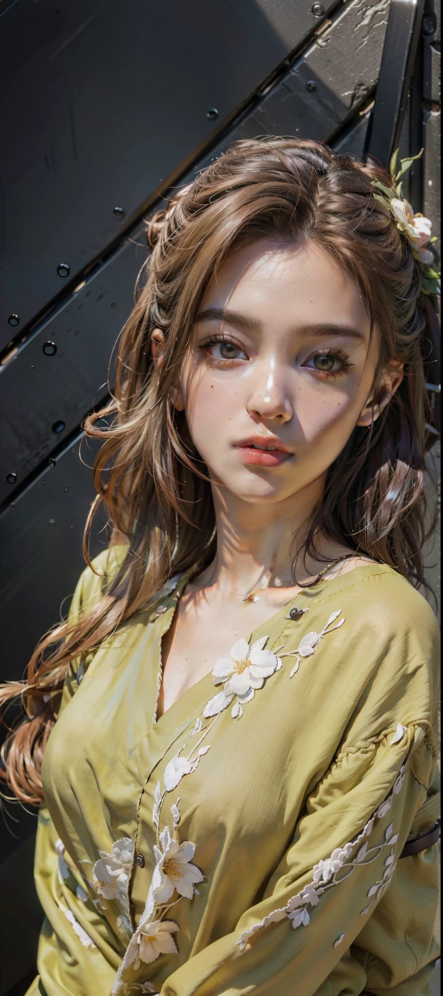 Best quality, masterpiece, ultra high res, (photorealistic:1.4), raw photo, 1girl, waist up, sitting, deep shadow, dark theme