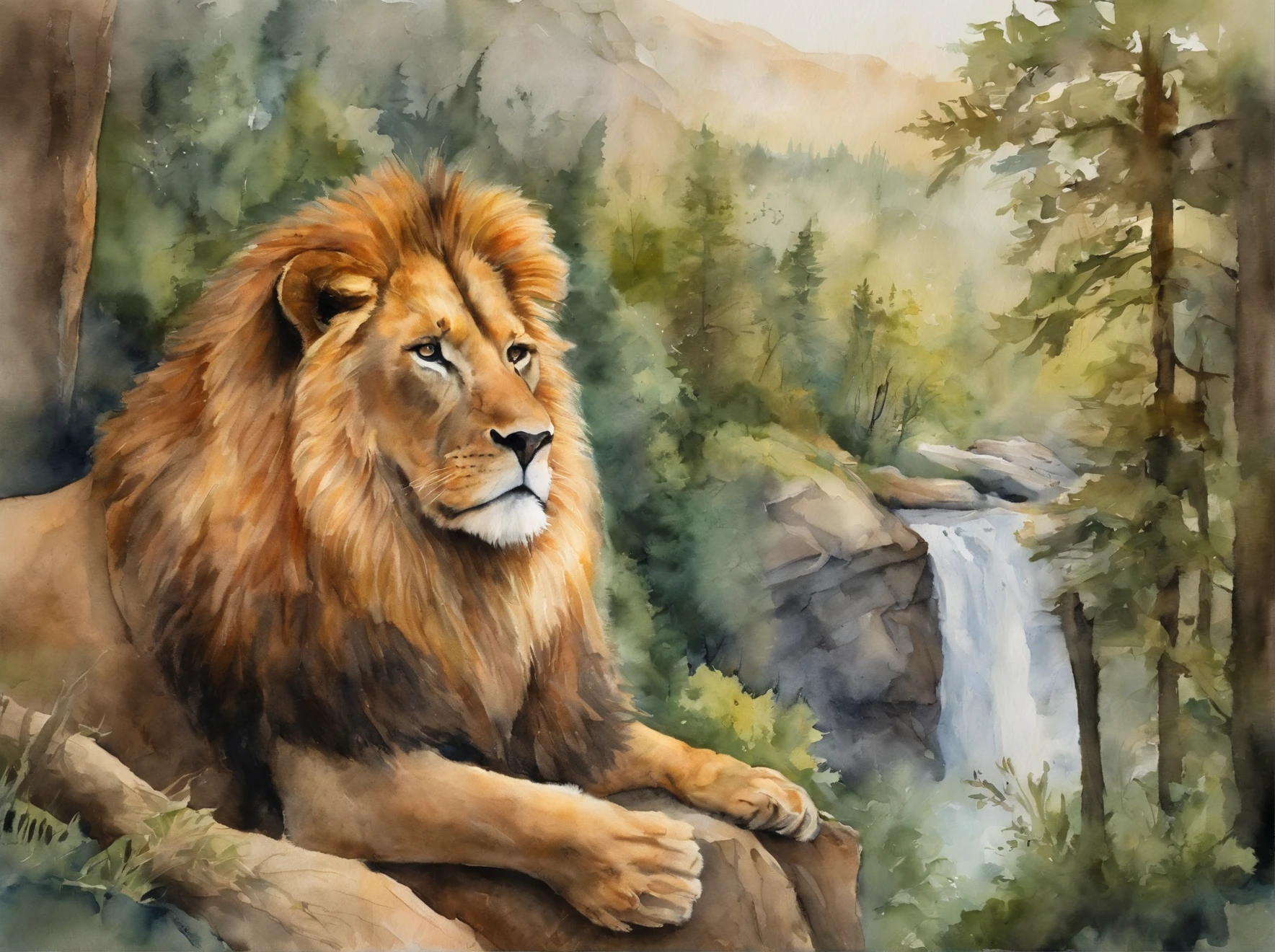 In the forest,Lions overlook the animals below from the edge of a cliff