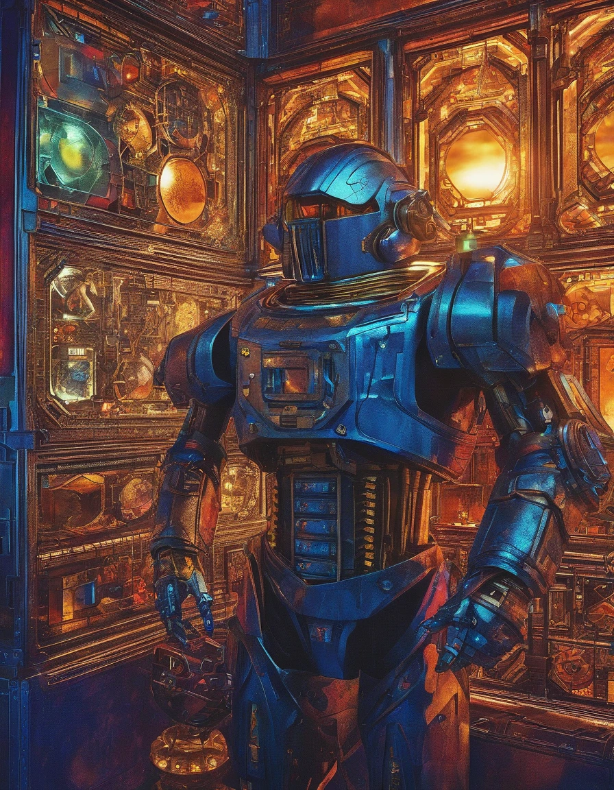 award winning (portrait photo:1.4) of a rugged dark science fiction space marine with robotic joints, male in his 30s, Style-Cupola, electronic circuits, flashing control panel in foreground, science fiction, action, dark, tools on floor in background, backlighting, (shallow depth of field:1.5), by lee jeffries nikon d850 film stock photograph 4 kodak portra 400 camera f1.6 lens rich colors hyper realistic lifelike texture dramatic lighting unreal engine trending on artstation cinestill 800 (vignette:1.3), filmgrain