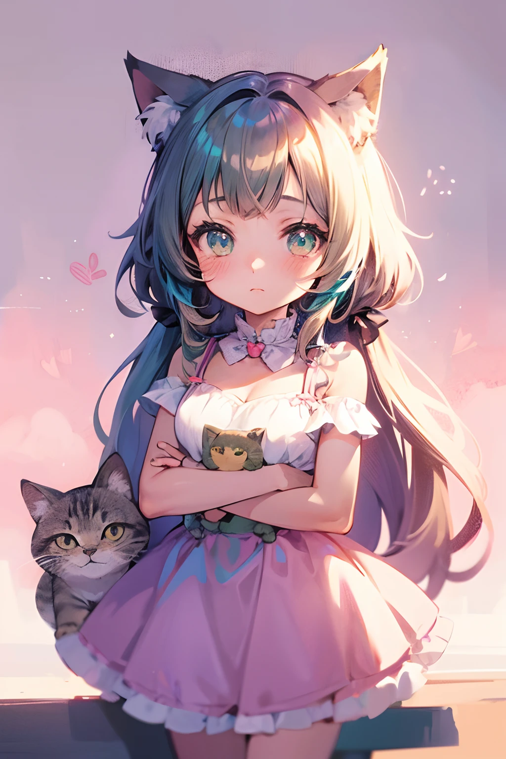 anime girl with teal hair and brown ayes hugging a cat, cute anime catgirl, anime catgirl, beautiful anime catgirl, very beautiful anime cat girl, anime girl with cat ears, anime cat, very beautiful cute catgirl, catgirl, cute anime, by Shitao, pixiv, soft anime illustration, cat girl,