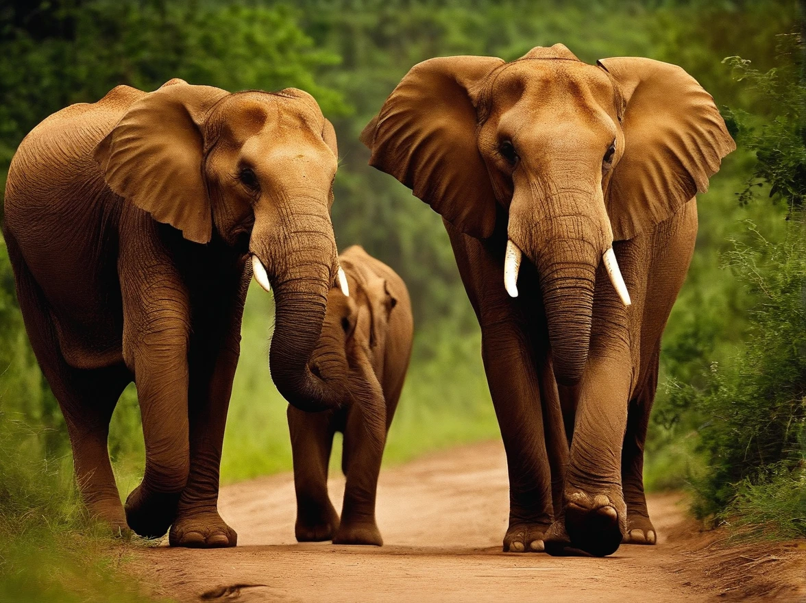 elephants，tigre，Animals such as lions walk in the forest