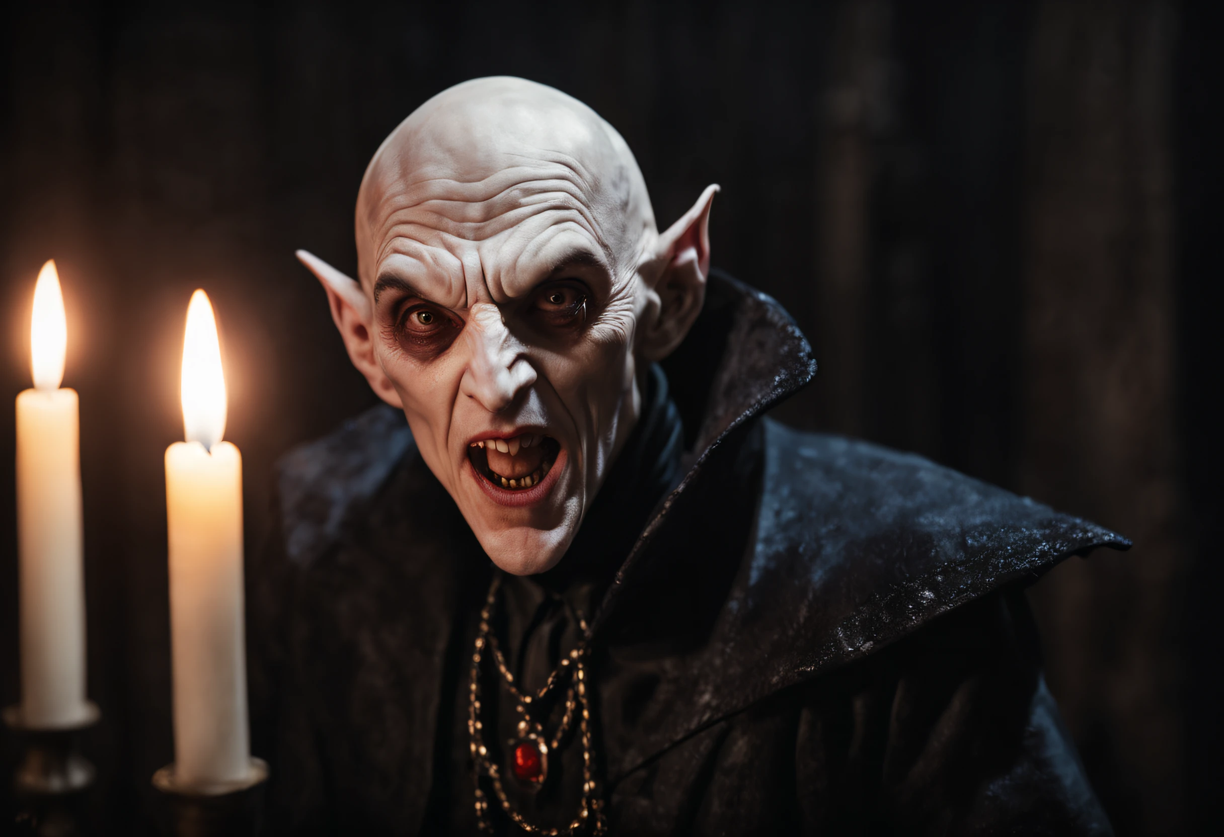 RAW photo, best, masterpiece, best quality, high quality, extremely detailed (scary male Nosferatu vampire lord: 1.3), elder vampire, long fangs, pale skin, best quality, cinematic lighting, sharp focus, photo-realistic, ultra-realistic, 8k