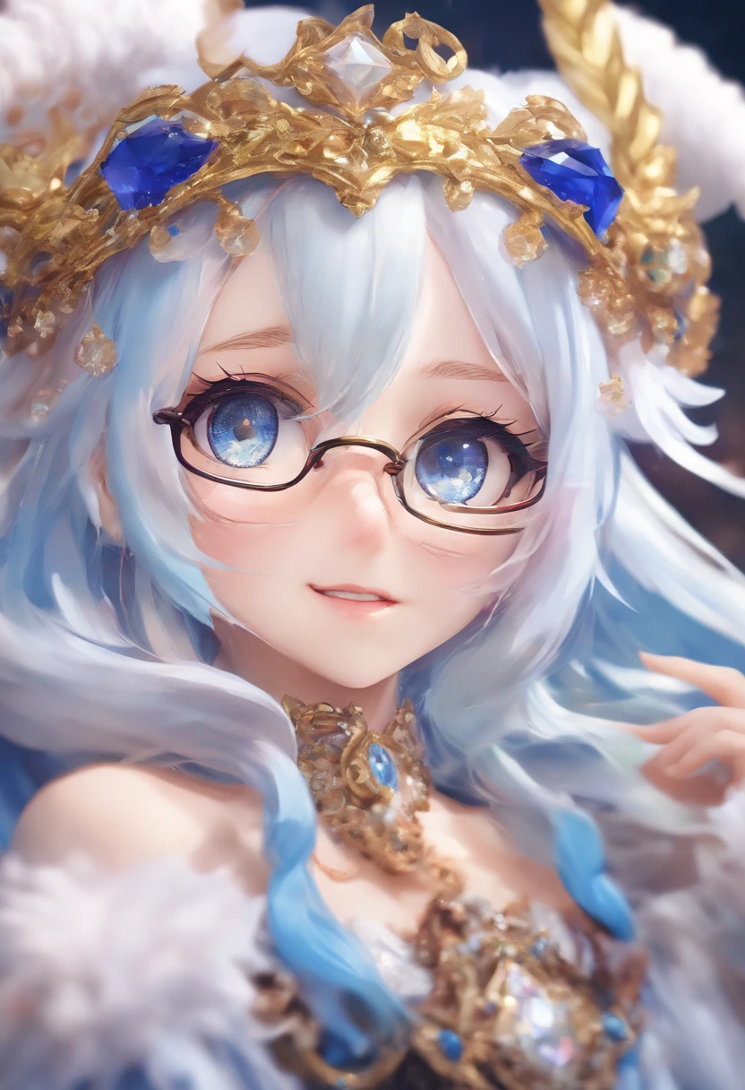 (8k wallpaper, RAW photo, Photorealistic:1.25) ,( glossy side,, Best quality, Super high resolution, Depth of field, color difference, Caustics, Special light) ,Iridescent color style,(dreamy and romantic compositions:1.5)，Bright style，rainbowing，A silver sheep's head badge，Sapphire glasses，Diamond setting，C4D render，Less detail，Less detail，Huge metal sheep's head in the middle