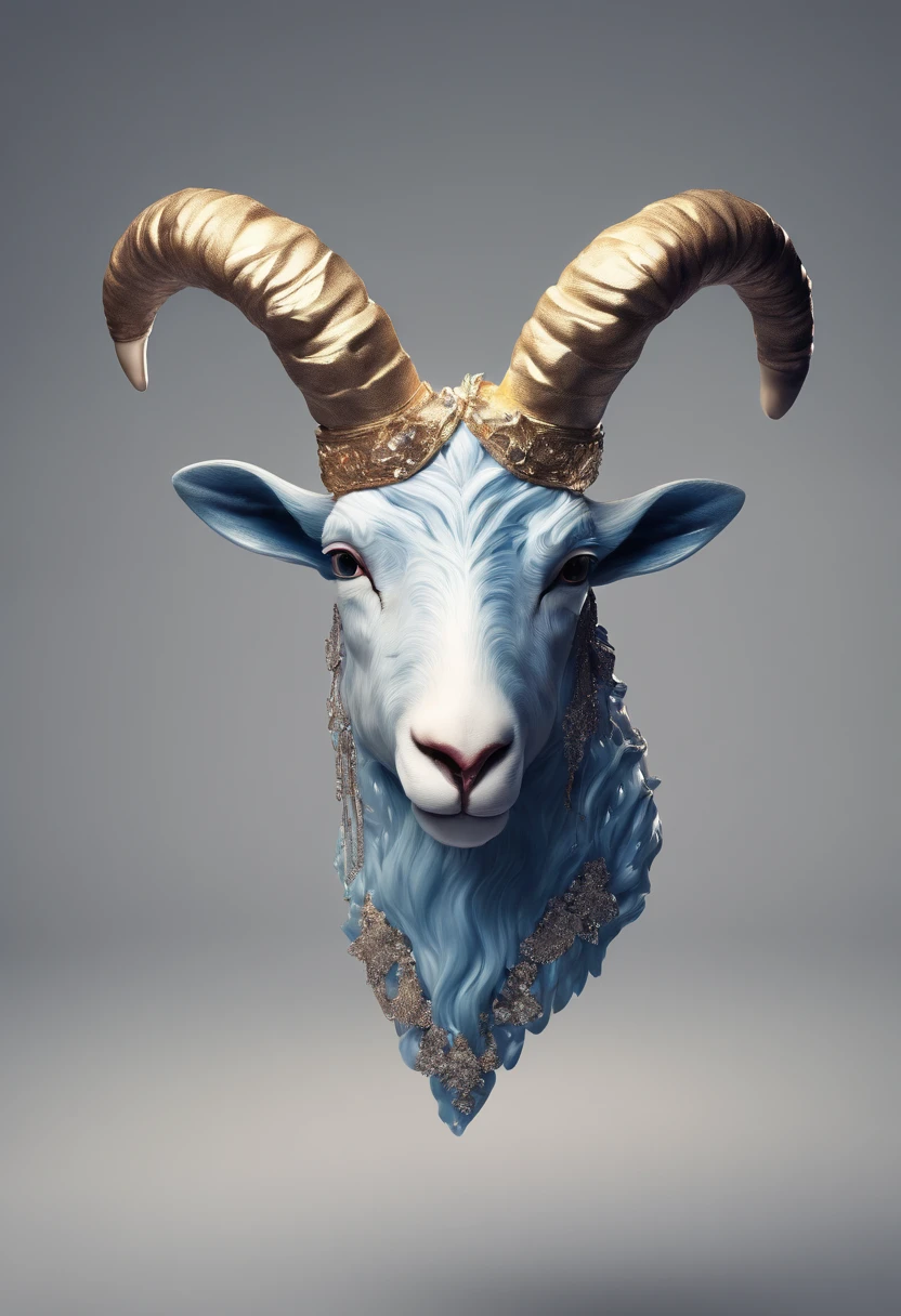 (8k wallpaper, RAW photo, Photorealistic:1.25) ,( glossy side,, Best quality, Super high resolution, Depth of field, color difference, Caustics, Special light) ,Iridescent color style,(dreamy and romantic compositions:1.5)，Bright style，rainbowing，A silver sheep's head badge，Sapphire glasses，Diamond setting，C4D render，Less detail，Less detail，Huge metal sheep's head in the middle