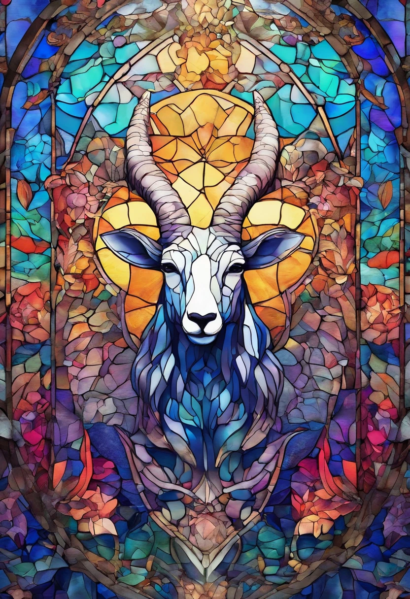 (8k wallpaper, RAW photo, Photorealistic:1.25) ,( glossy side,, Best quality, Super high resolution, Depth of field, color difference, Caustics, Special light) ,Iridescent color style,(dreamy and romantic compositions:1.5)，Bright style，rainbowing，A silver sheep's head badge，Sapphire glasses，Diamond setting，C4D render，Less detail，Less detail，Huge metal sheep's head in the middle