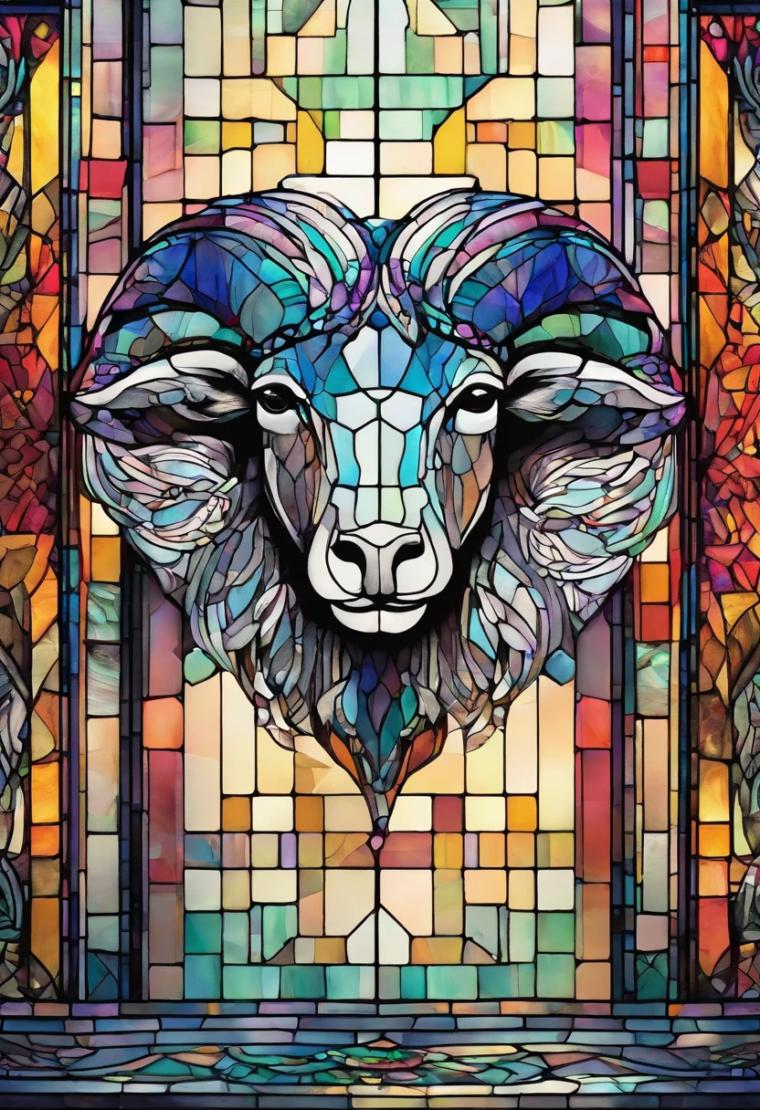 (8k wallpaper, RAW photo, Photorealistic:1.25) ,( glossy side,, Best quality, Super high resolution, Depth of field, color difference, Caustics, Special light) ,Iridescent color style,(dreamy and romantic compositions:1.5),Bright style,rainbowing,A silver sheep's head badge,Sapphire glasses,Diamond setting,C4D render,Less detail,Less detail,Huge metal sheep's head in the middle