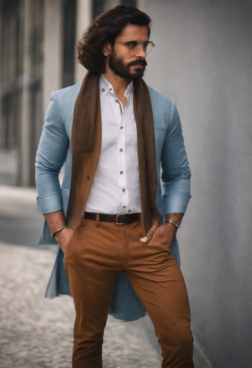 serious expression, professional attire, with a bright office background, high-resolution, studio lighting, sharp focus, vivid colors, detailed skin texture, clear and defined facial features, distinct jawline, neat and well-groomed facial hair, dark and defined eyebrows, intense gaze, confident smile, eye-catching tie, modern glasses, crisp white shirt.