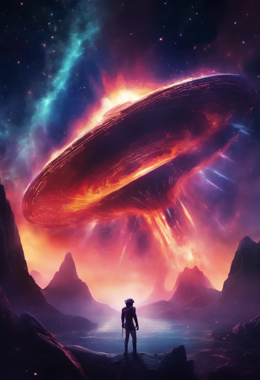 volcano exploding,Magma splashes,Giant flying saucers in the crater,super-fine,Works of masters,Best Picture Quality,ultra-clear,8K分辨率
