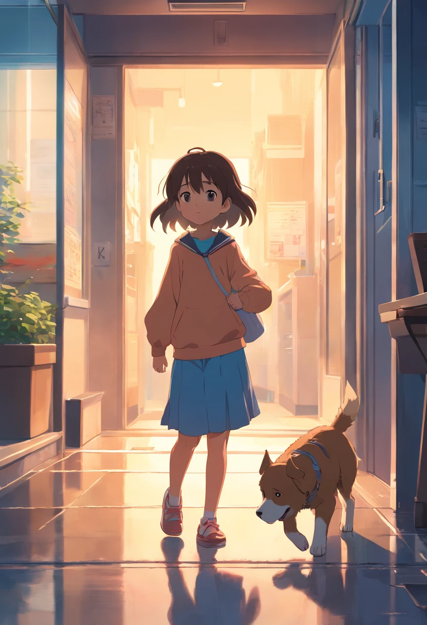 A little girl and a dog