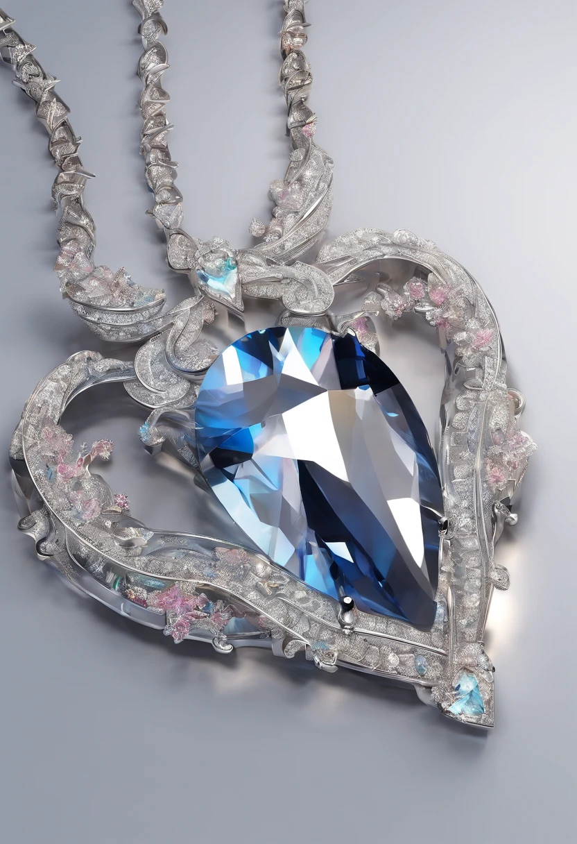 a jewellery design，(8k wallpaper, RAW photo, Photorealistic:1.25) ,( glossy side,, Best quality, Super high resolution, Depth of field, color difference, Caustics, Special light) ,Iridescent color style,(dreamy and romantic compositions:1.5)，Bright style，rainbowing，Silver sheep's head gemstone pendant，sapphires，diamond，C4D render，Less detail，Less detail，No one is like