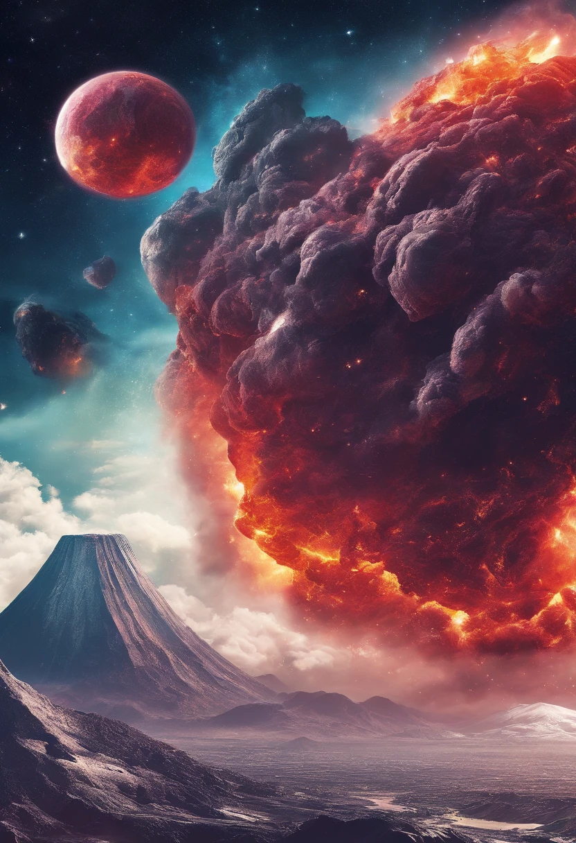 （a volcano erupts:1.37）, (volcanoes：1.1），（Background with：Lunar surface），（The volcano blends perfectly with the moon：1.3） ,Hot magma，Scorched black rock， (Sky volcanic ash），（rolling waves：1.0），Fire red sky，destroy，Epic graphics，shocking effects，,Photography,Barnett S........,Photorealism,Imaginative,Otherworldly,Image from the work of Darren Aronofsky,Quixel Megascans Render,The picture is from Roger Deakins's work,Bottom view,Beautiful lighting, --AR 9:16 --V 5.2 --Upper Beta --Stop 80