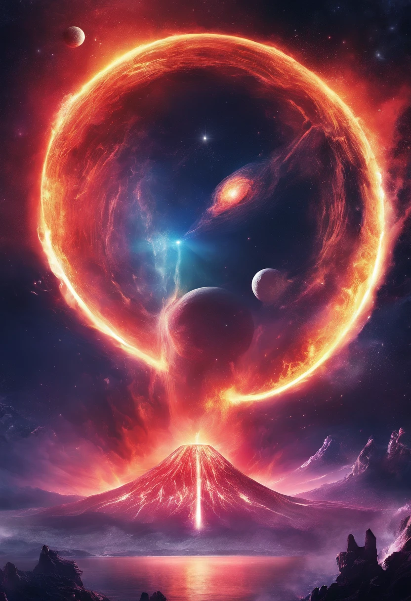 volcano exploding,Magma splashes,Giant flying saucers in the crater,super-fine,Works of masters,Best picture quality,Ultra-clear,8K分辨率